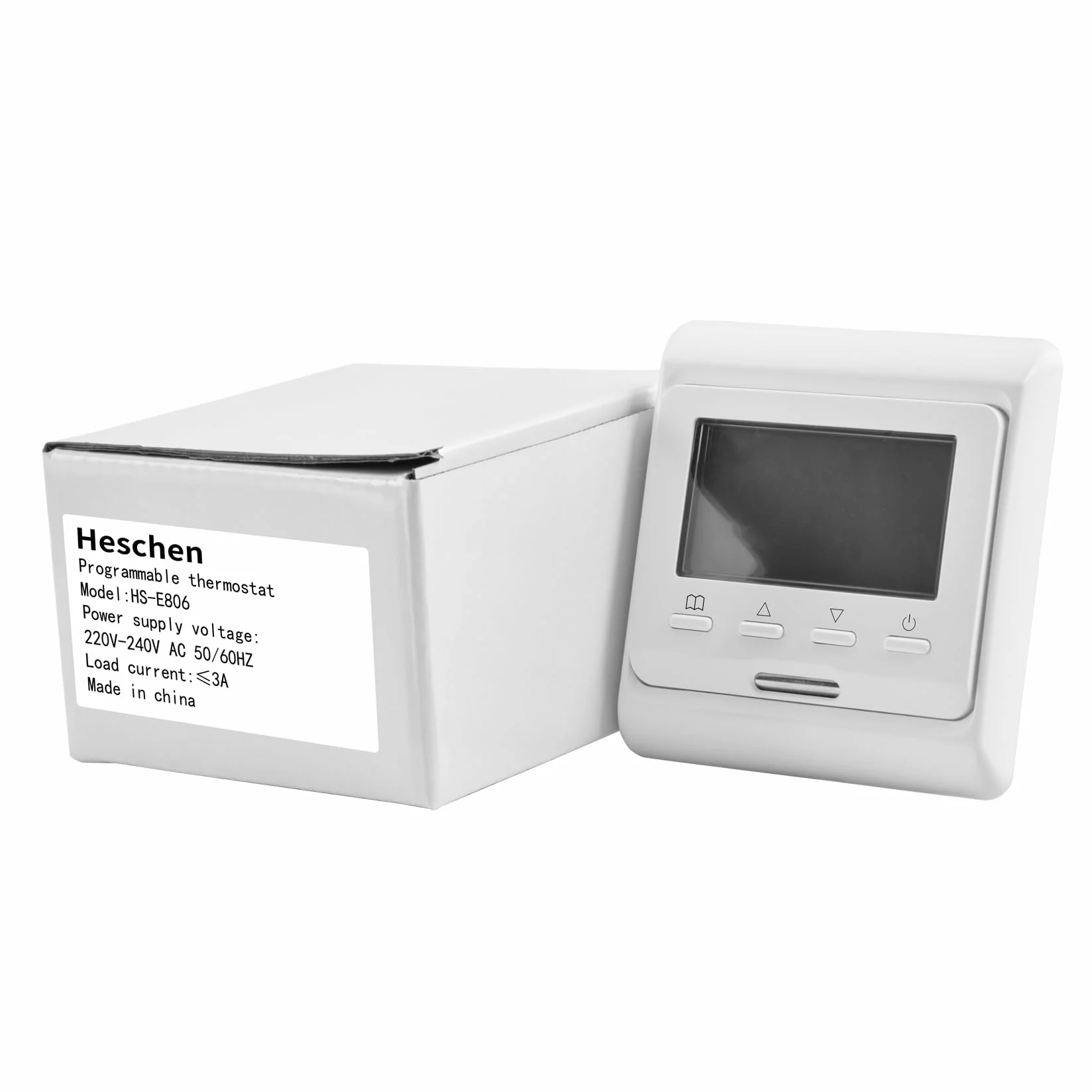 Heschen HS-E806 Programowalny termostat pokojowy do ogrzewania podłogowego, cyfrowy regulator temperatury LCD z 6-okresowym programowaniem tygodniowym, 220 V/230 V, 3 A, niepalny PC