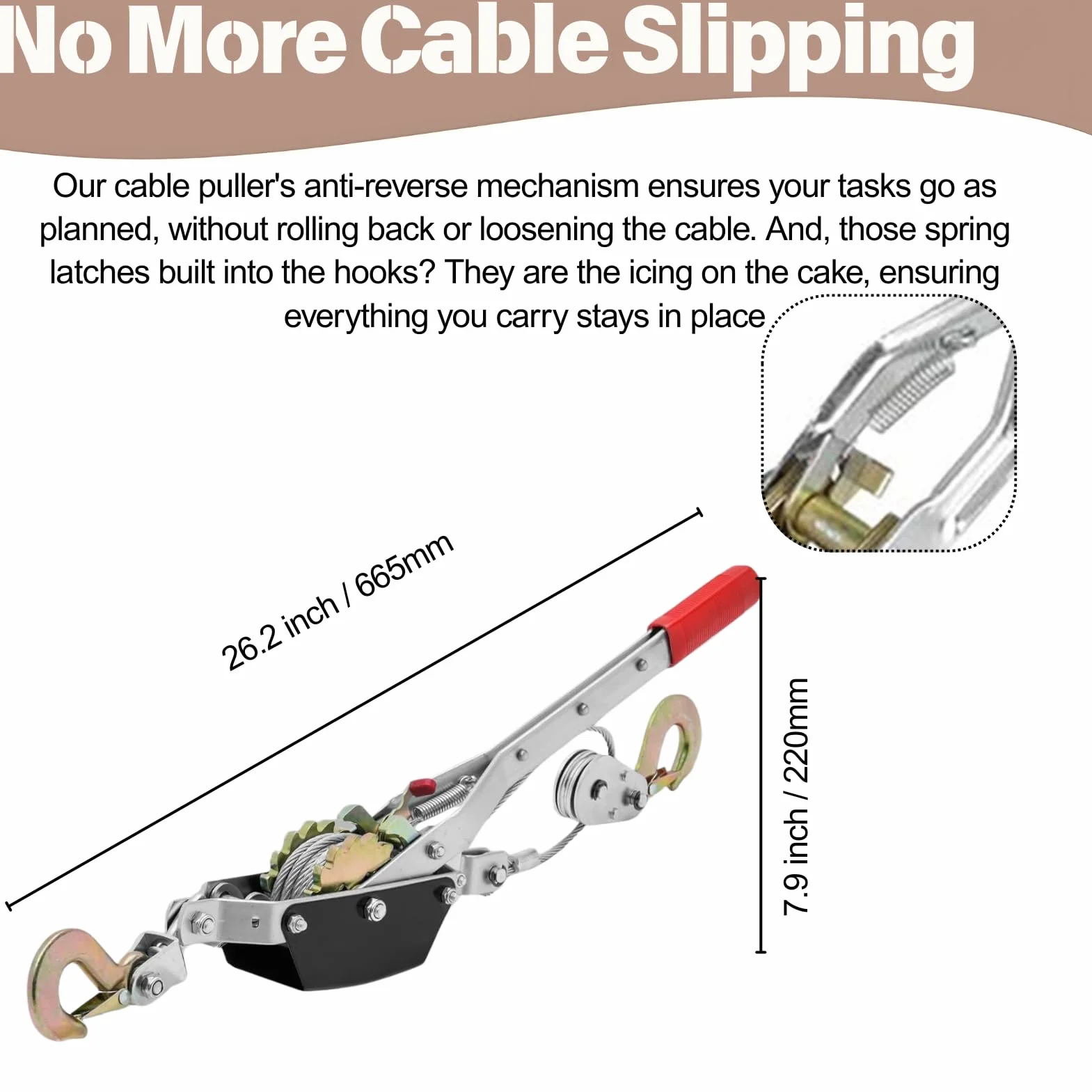 Wciągnik Linowy z Dźwignią Ręczną 2T Grzechotka Linowa Dwuhakowe Narzędzie do Podnoszenia