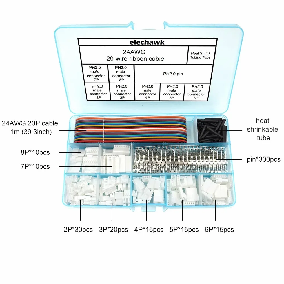 Złącza JST PH 2.0 Pin Header i Ribbon Cable Wire Kit 2,0 mm Pitch JST PH - 2/3/4/5/6/7/8 męski wtyk żeński obudowa