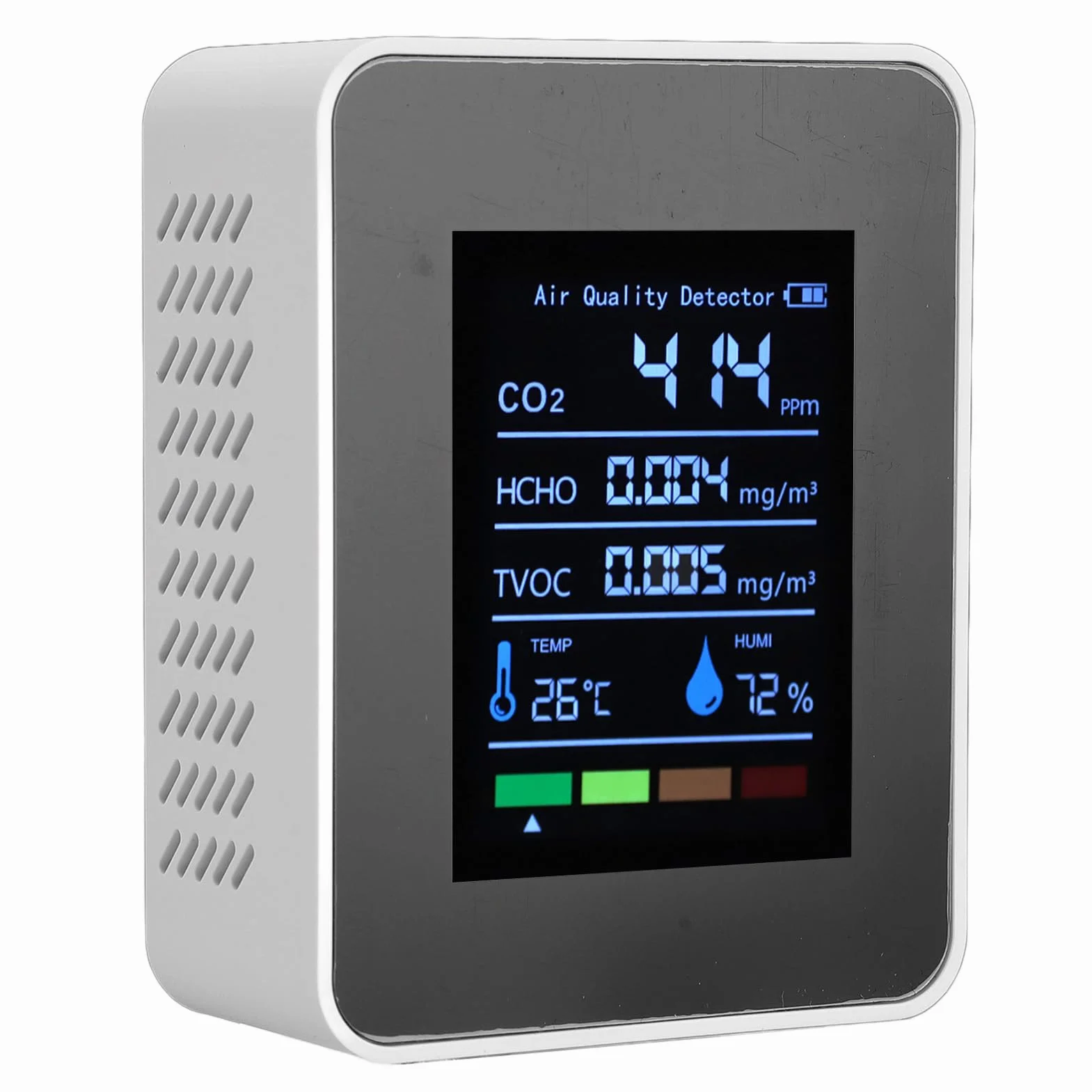 Monitor Jakości Powietrza 5 w 1, Miernik Testowy CO2/HCHO/TVOC/temperatury/wilgotności, Inteligentny Detektor Jakości Powietrza z Wyświetlaczem i baterią 1200 MAh, do Domu, Biura
