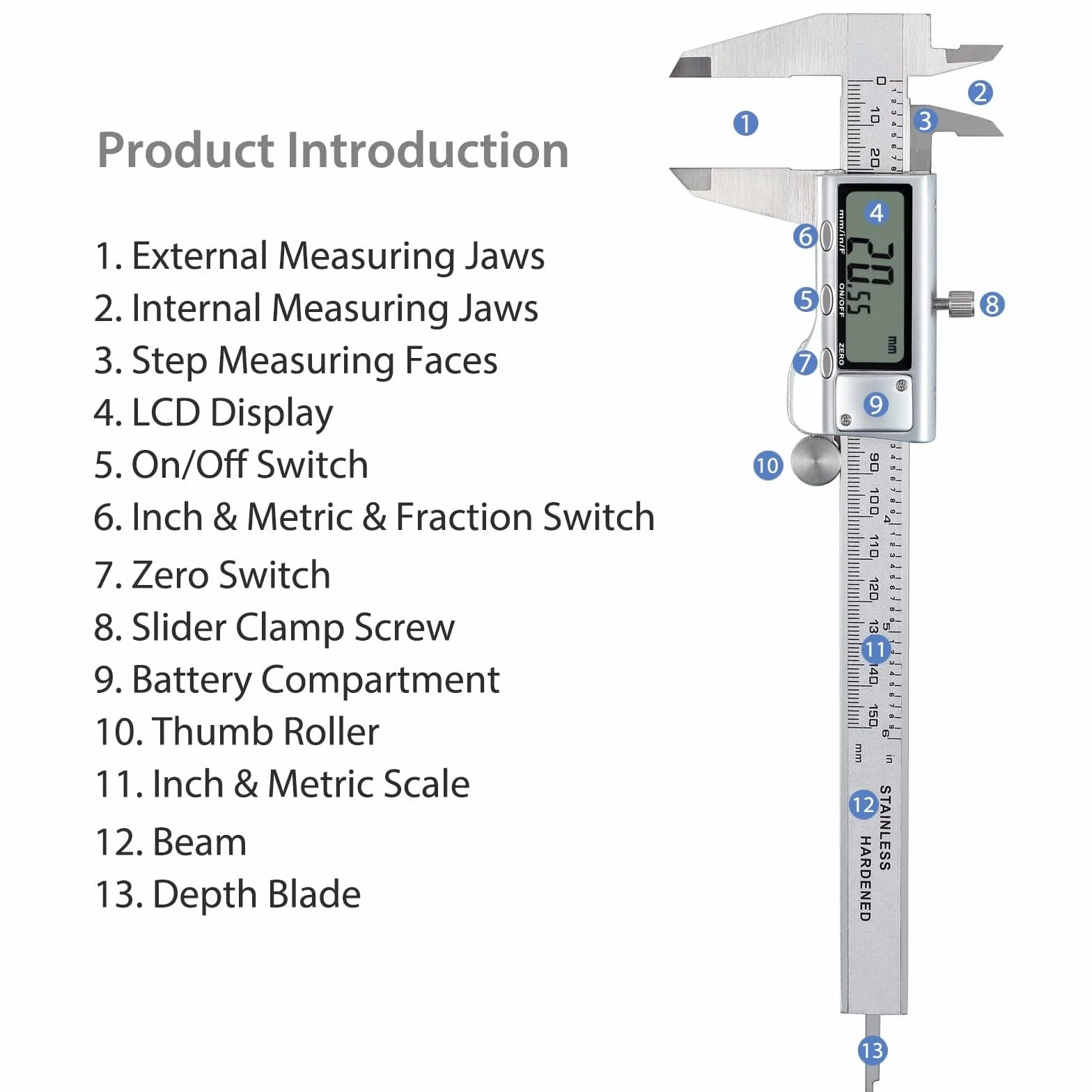 Proster Suwmiarka cyfrowa 6 cali 150 mm stal nierdzewna LCD automatyczne wyłączanie
