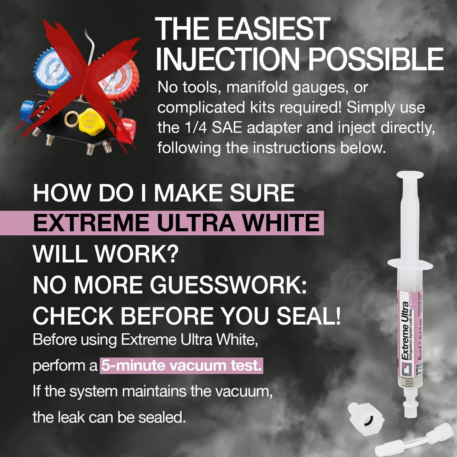 ERRECOM Extreme Ultra White - 6 mL, ogranicznik przecieku czynnika chłodniczego do lodówek ze sprężarką hermetyczną i adapterem R600 - R290 — R134a, 1/4 SAE w zestawie