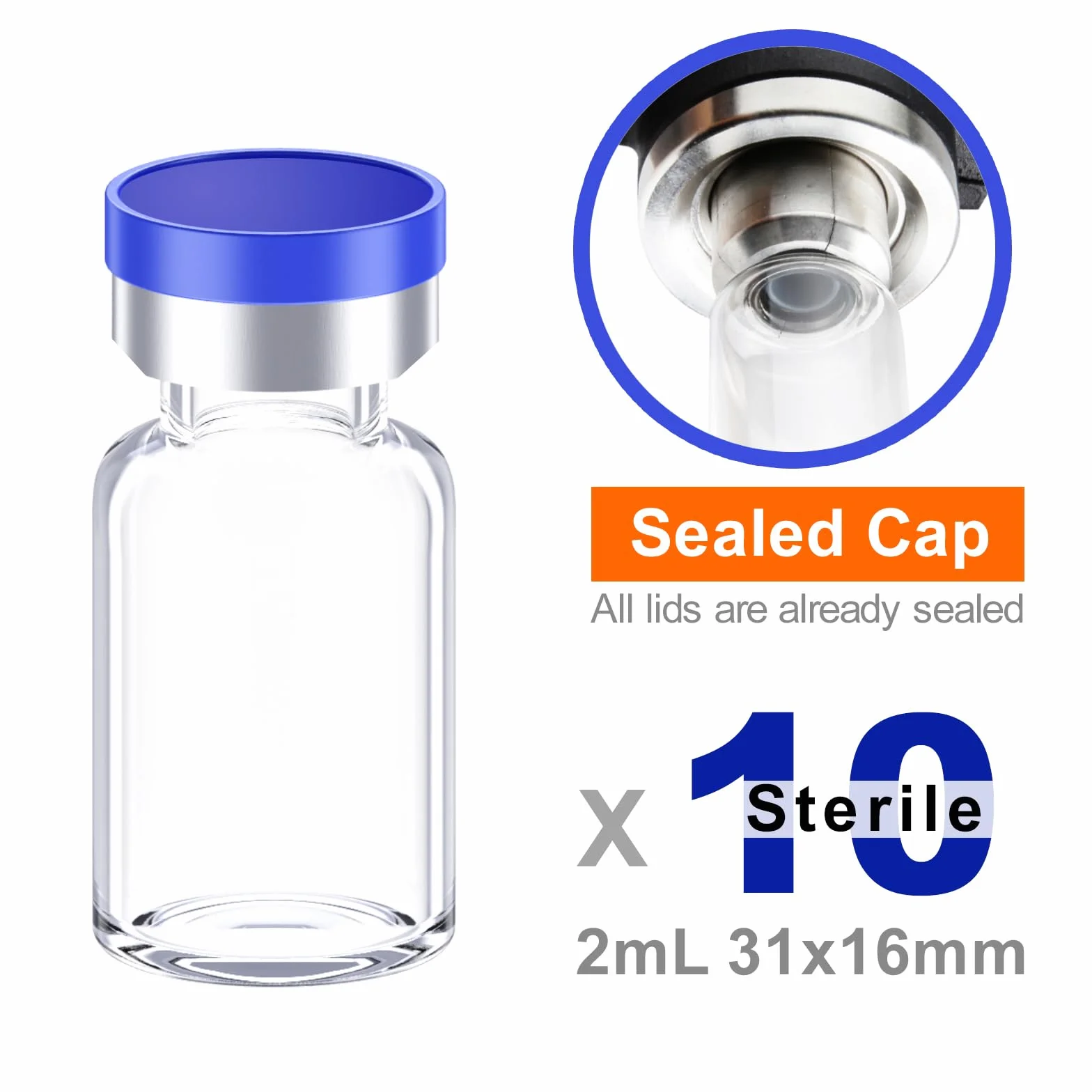Sterylne puste fiolki z samoregenerującym się portem wtryskowym i aluminiową plastikową nasadką, sterylne opakowanie (2 ml przezroczysty 10 szt.)