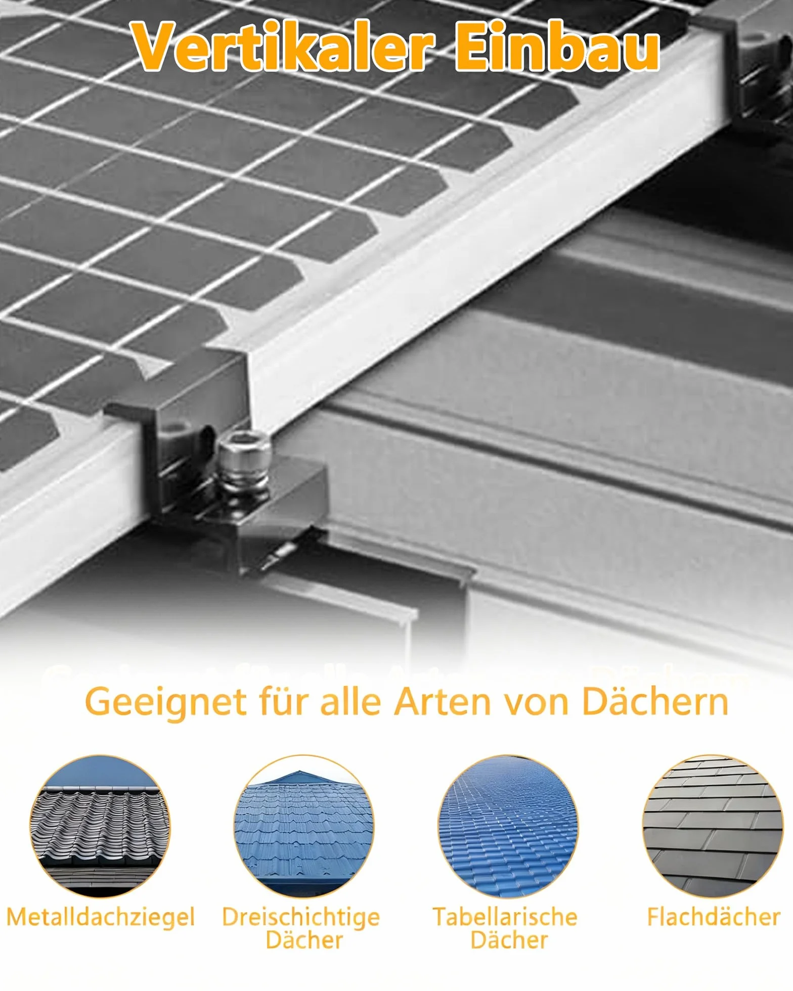 Uchwyt do panelu słonecznego na 2 moduły solarne: wspornik modułu PV zestaw montażowy z szynami 12 cm do płaskiego dachu i blachy trapezowej, aluminiowy uchwyt na panel słoneczny