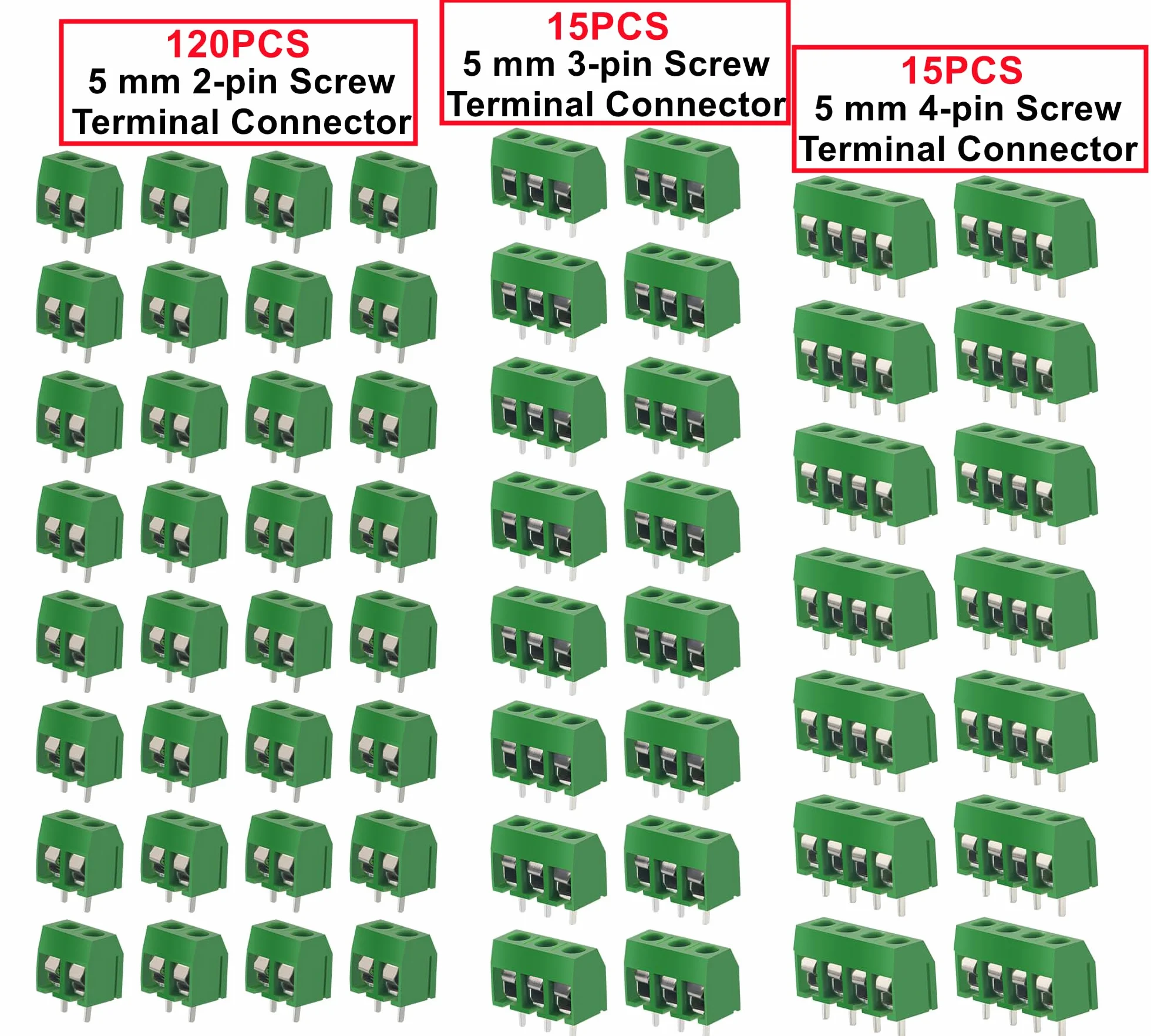 HUAZIZ 150 sztuk zielonych 2/3/4 pinów PCB Mount Screw, 5 mm Terminal Block zacisk śrubowy złącze wtykowe + 1 szt. żółty śrubokręt do Arduino