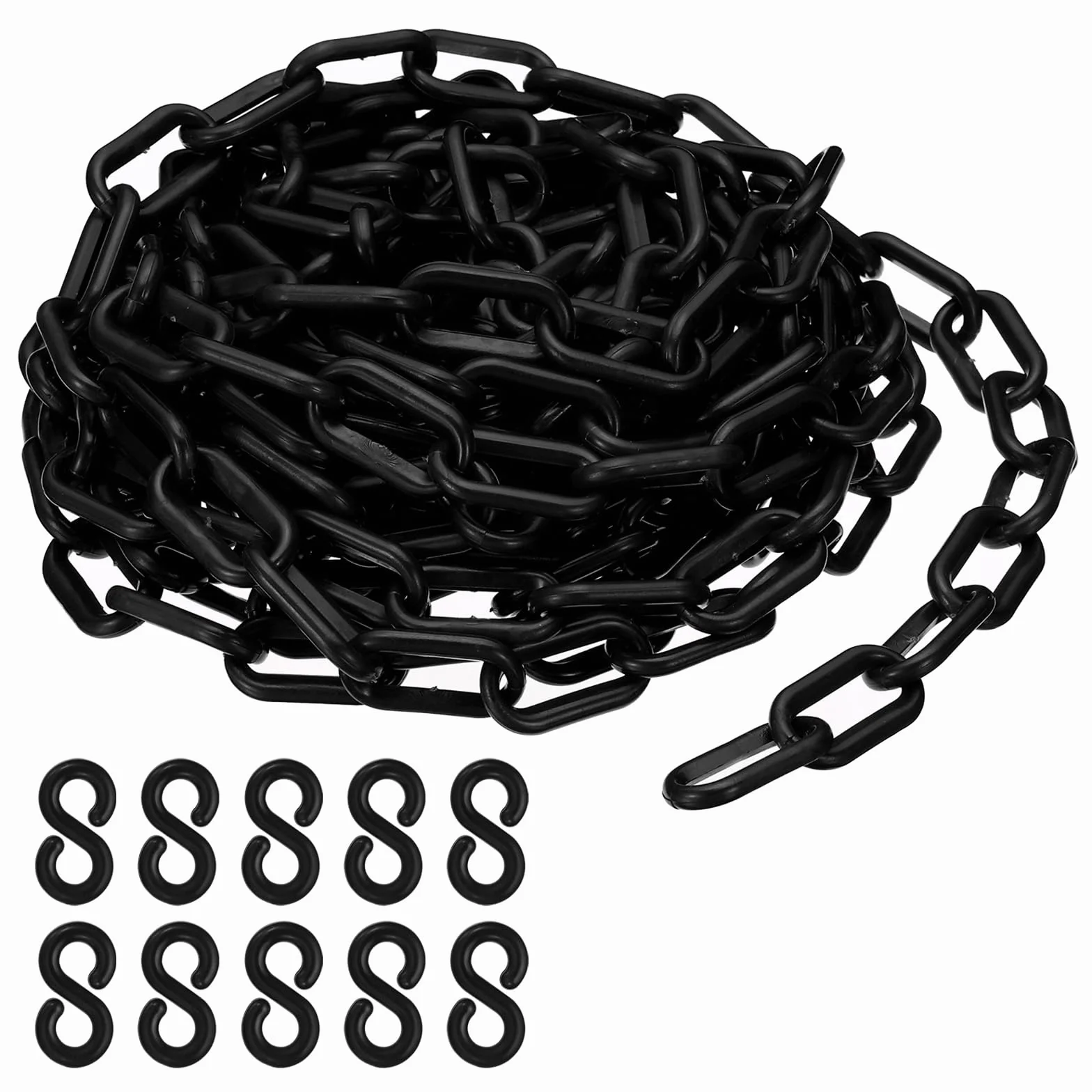 PATIKIL Plastikowy łańcuch, 50 m łańcuch barierowy bezpieczeństwa do kontroli ludzi, 1/4 cala (6 mm) czarne połączenia łańcuchowe z tworzywa sztucznego do kolejek, parkingów, ogrodzeń