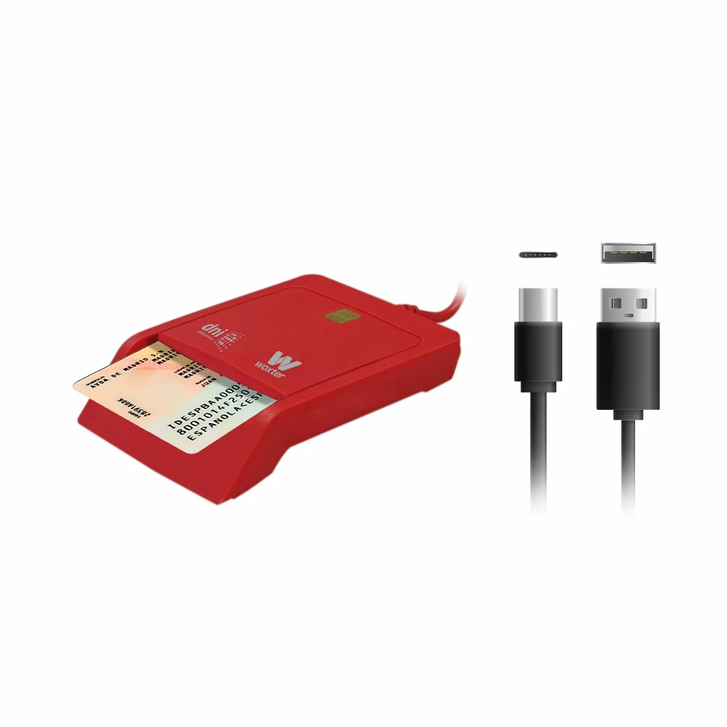 Woxter Elektroniczny czytnik DNI typ C Smart DNI 3.0 4.0 kompatybilny PC Mac adapter USB A czerwony