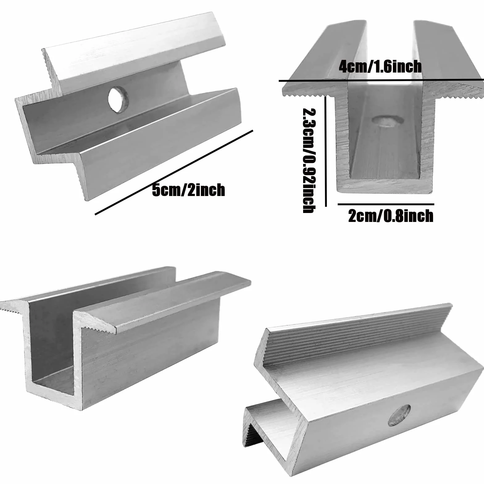 20 paneli słonecznych aluminiowe wsporniki mocujące do panelu słonecznego Zestaw montażowy do panelu słonecznego centralny zacisk wysokość modułu 30-50 mm