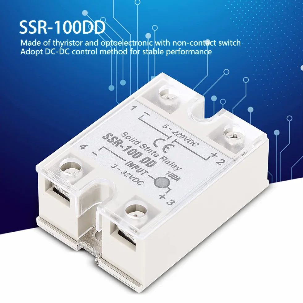 Fafeicy DC-DC SSR, Przełącznik Bezdotykowy, Przekaźnik Półprzewodnikowy 100A 5-220VDC z aluminiową płytą bazową Radiatora zapewniającą Szybkie Odprowadzanie Ciepła, montaż śrubowy