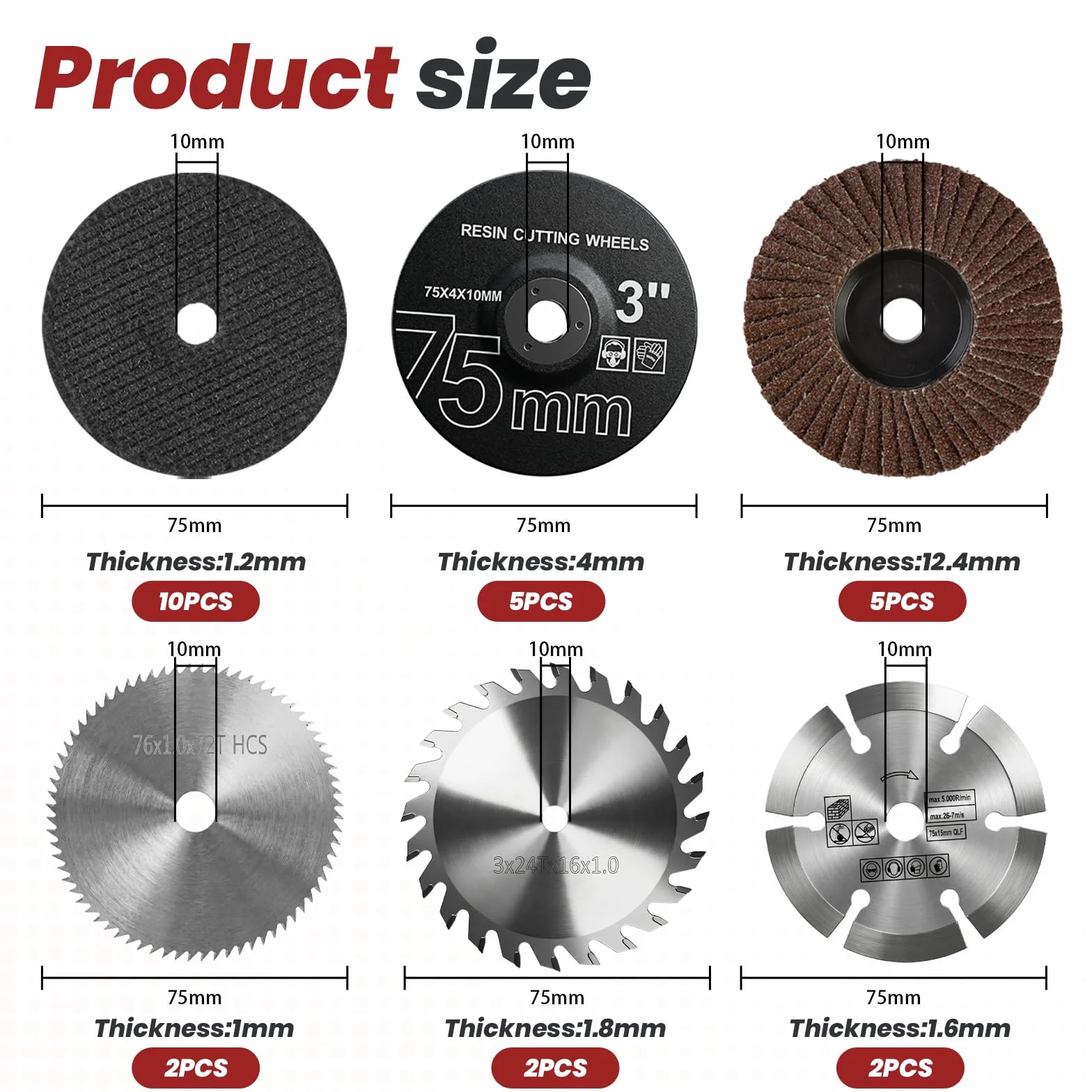 Zestaw tarcz tnących 75 mm do mini szlifierek kątowych Ø 76 mm otwór 10 mm 26 sztuk