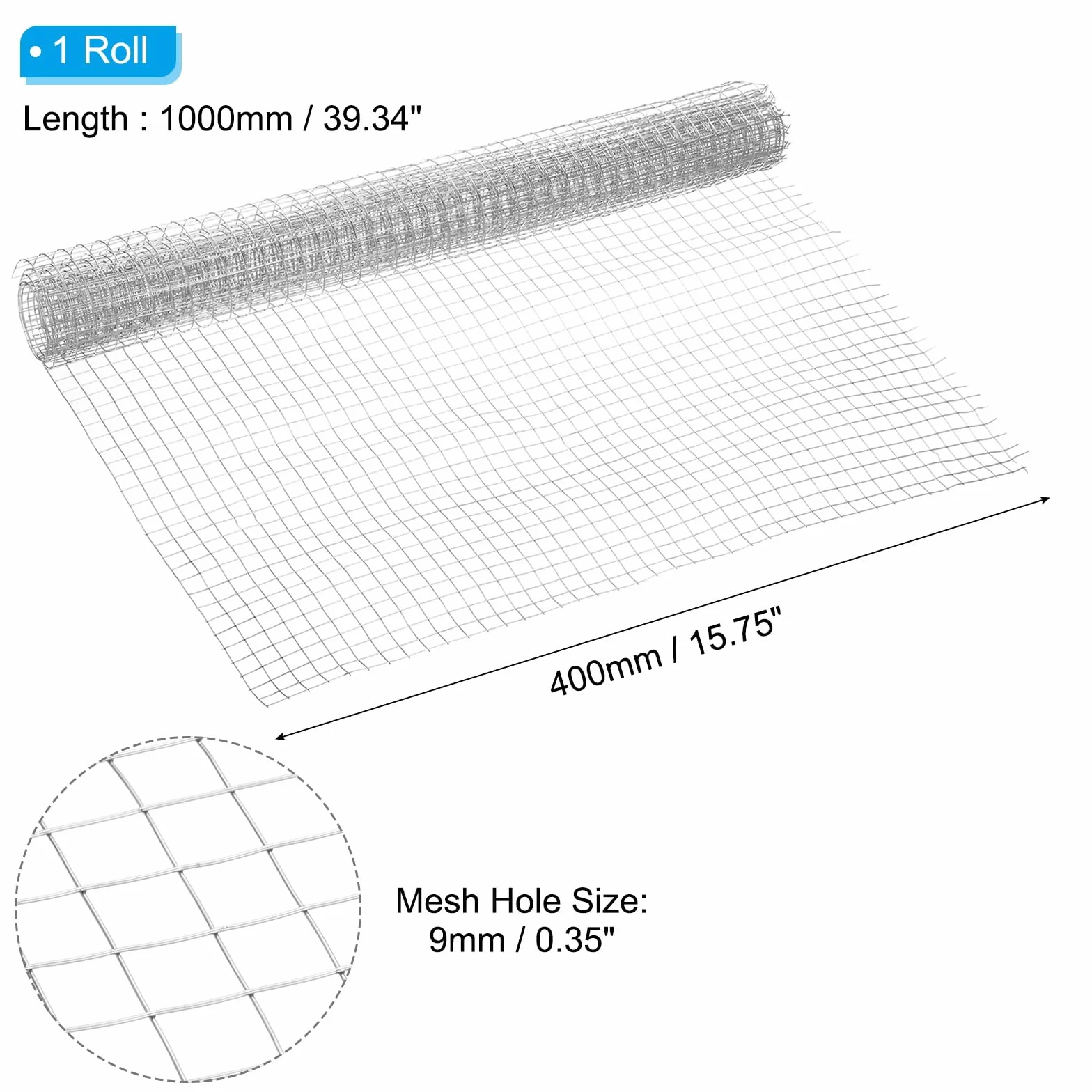 PATIKIL Siatka druciana 40 cm x 1 m 1/3" (9 mm) 304 stal nierdzewna rolka ogrodzenie