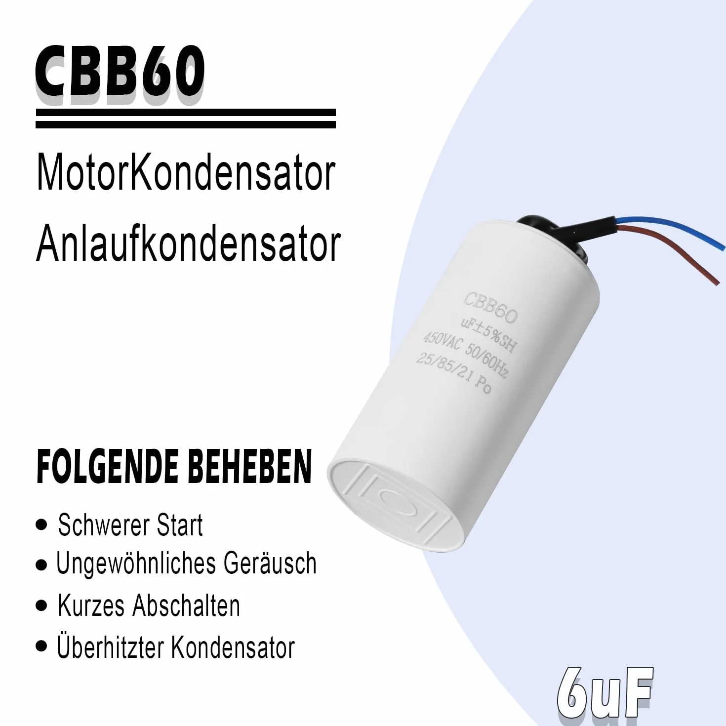 Iruihoo CBB60 450V 6uf 50/60Hz kondensator rozruchowy silnika