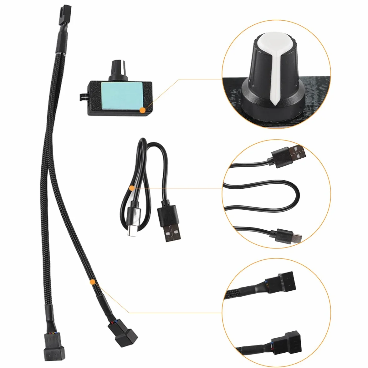 Standardowy regulator prędkości PWM 4,5 x 2,2 x 1,8 cm PLA i obudowa FDM 5 V wejście USB typu C z 27 cm rozdzielaczem 1 do 2 30 cm kabel USB C do sterowania silnikiem