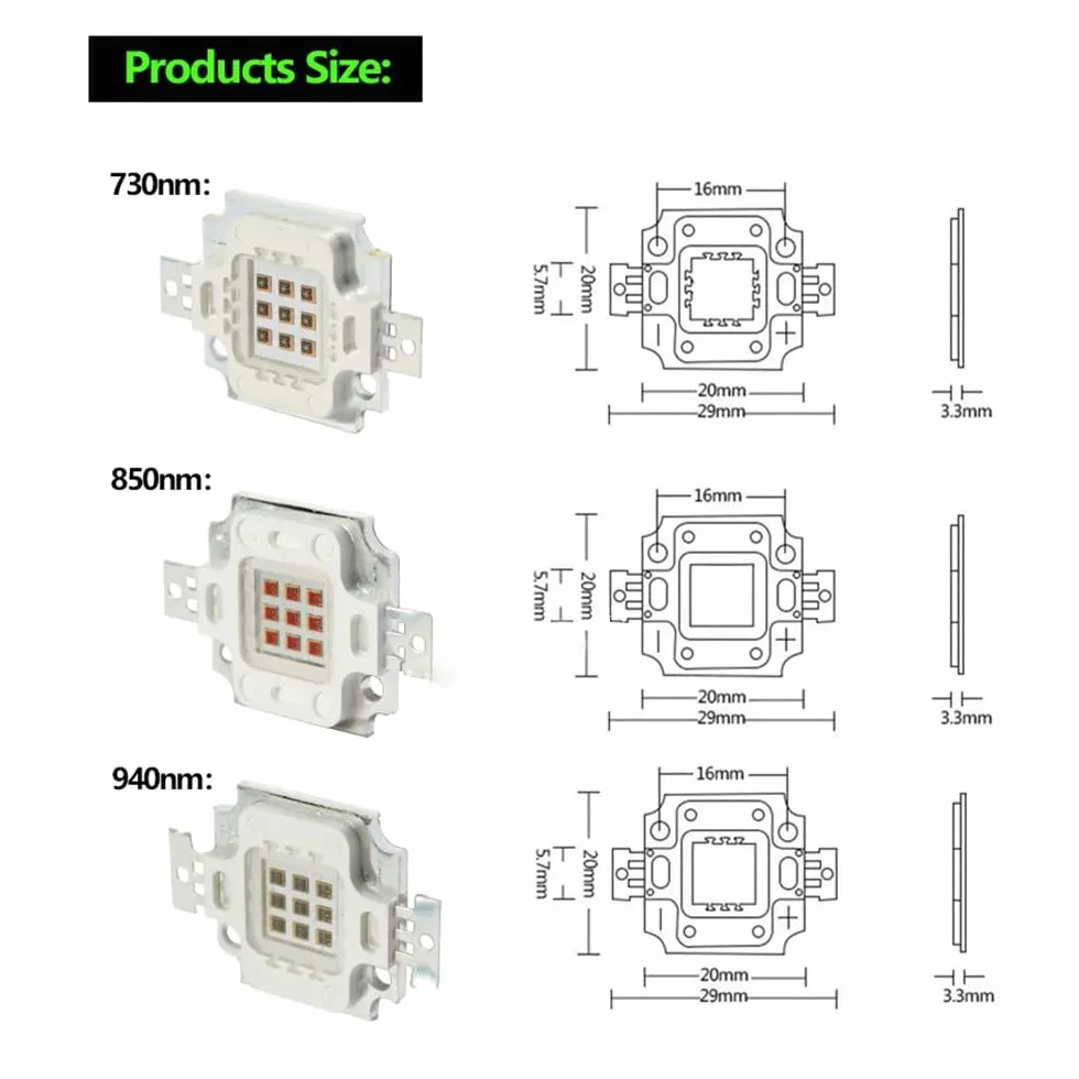 10 W podczerwień IR 730 nm LED chip 900 mA DC 5 V-6 V SMD COB, emiter światła
