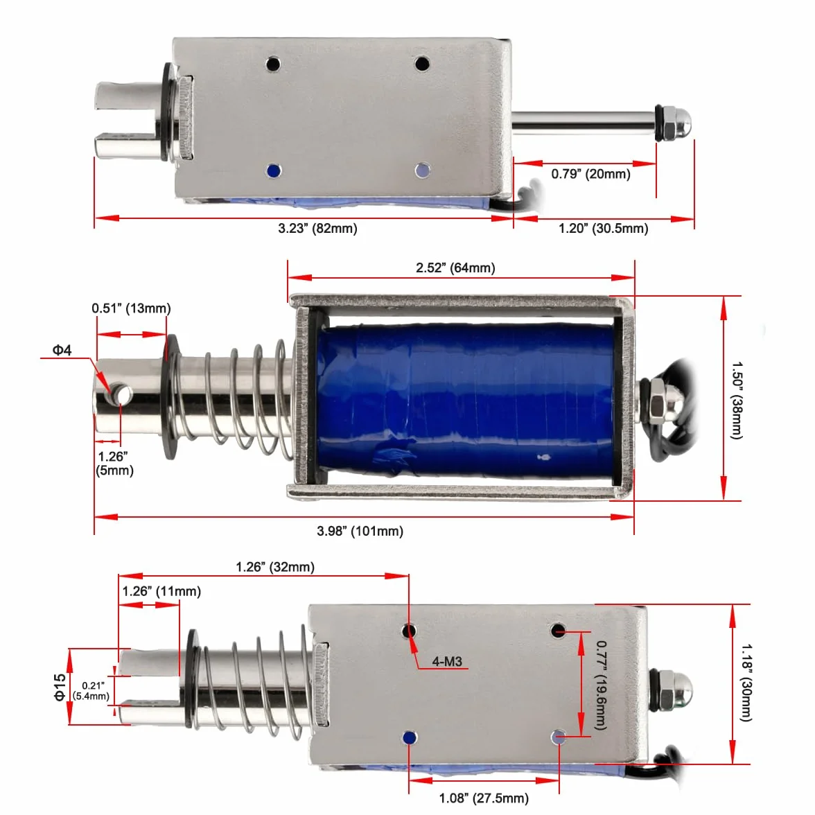 Heschen Elektromagnes elektromagnetyczny, HS-1564B, DC24V 1,5A, skok 20 mm, siła 60N, typ Push Pull, otwarta rama, ruch liniowy