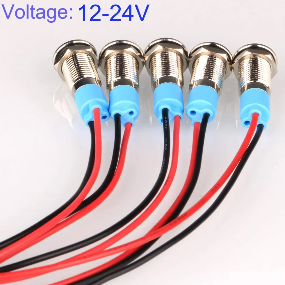 Gebildet 5 Sztuk 8mm AC/DC 12-24V Led Metalowy Wskaźnik Świetlny Wodoodporna Lampka Sygnalizacyjna Pilot Dash Kierunkowe Samochód Ciężarówka Łódź Z Przewodem (Niebieski)
