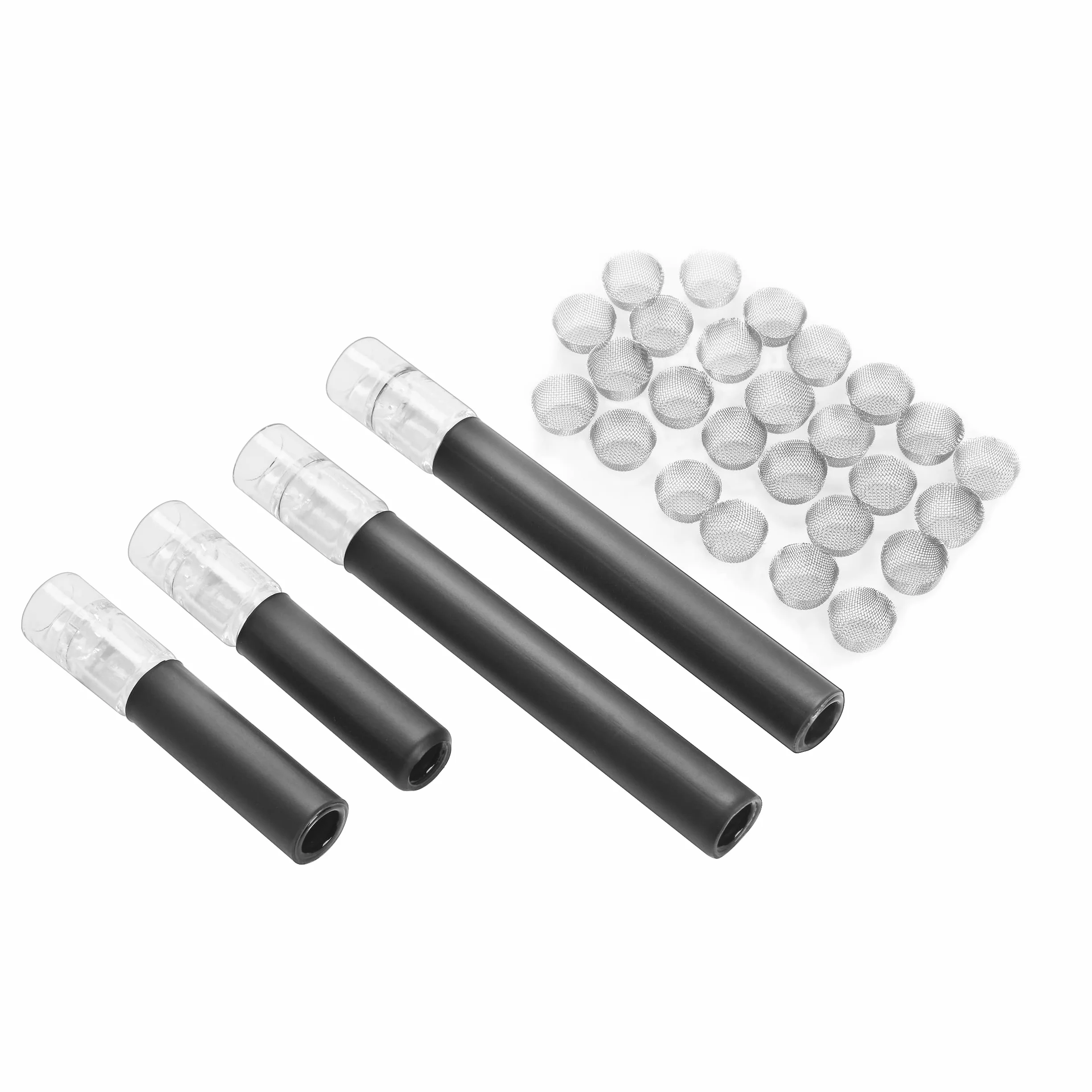 Nietłukące się szklane ustniki do Arizer Solo/Arizer Air Max - czarna owijka (4 szklane rurki i 25 wklęsłych filtrów)