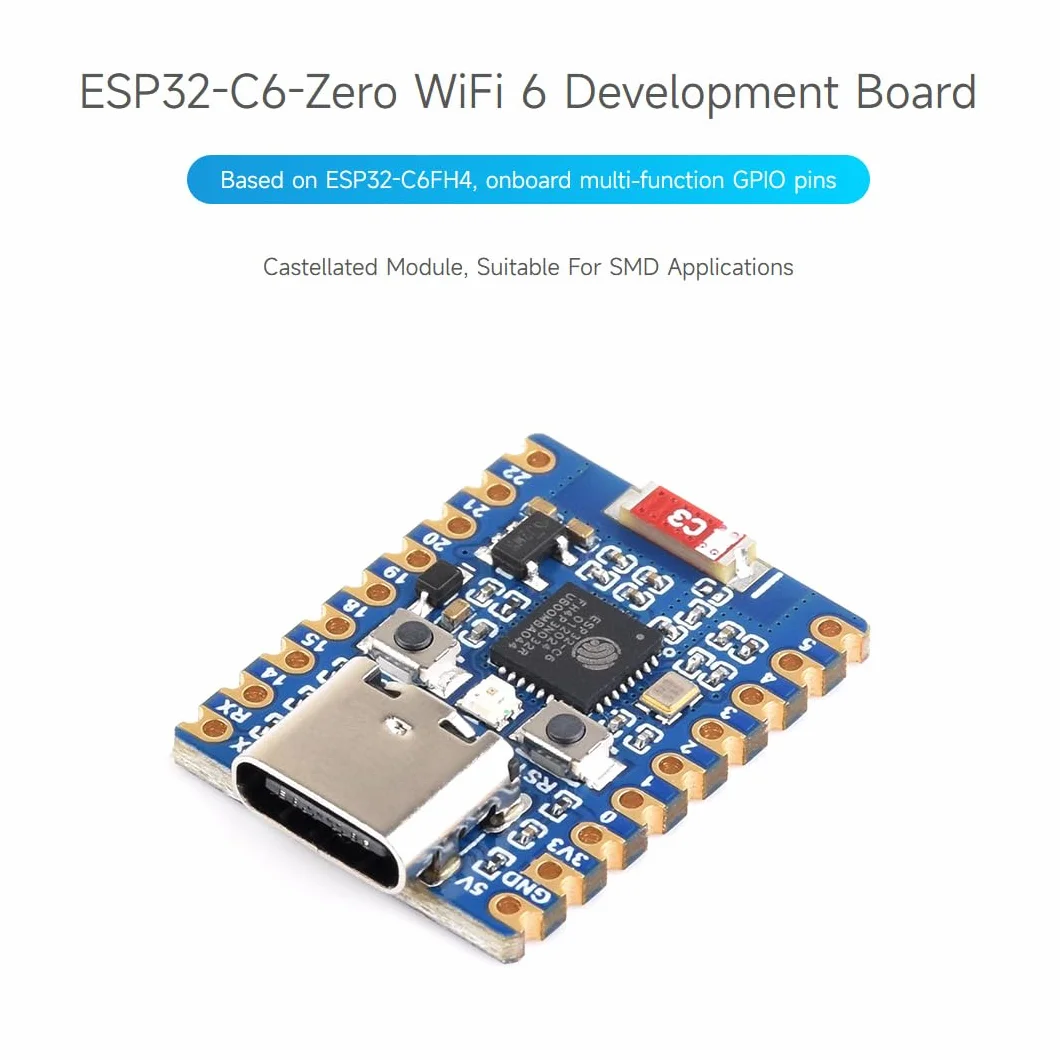 Waveshare ESP32-C6-Zero 2 PCS ESP32-C6 Mini Development Board ESP32-C6FH8 160MHz 2.4GHz WiFi 6 BT5