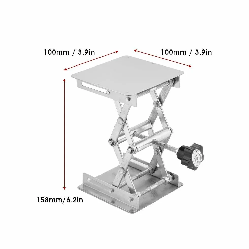 Stojak na nożyczki laboratoryjne, 9,9 x 9,9 cm ze stali nierdzewnej, platforma podnośnika laboratoryjnego, wysoki regulowany rozszerzalny zakres wysokości podnoszenia od 45 mm do 158 mm