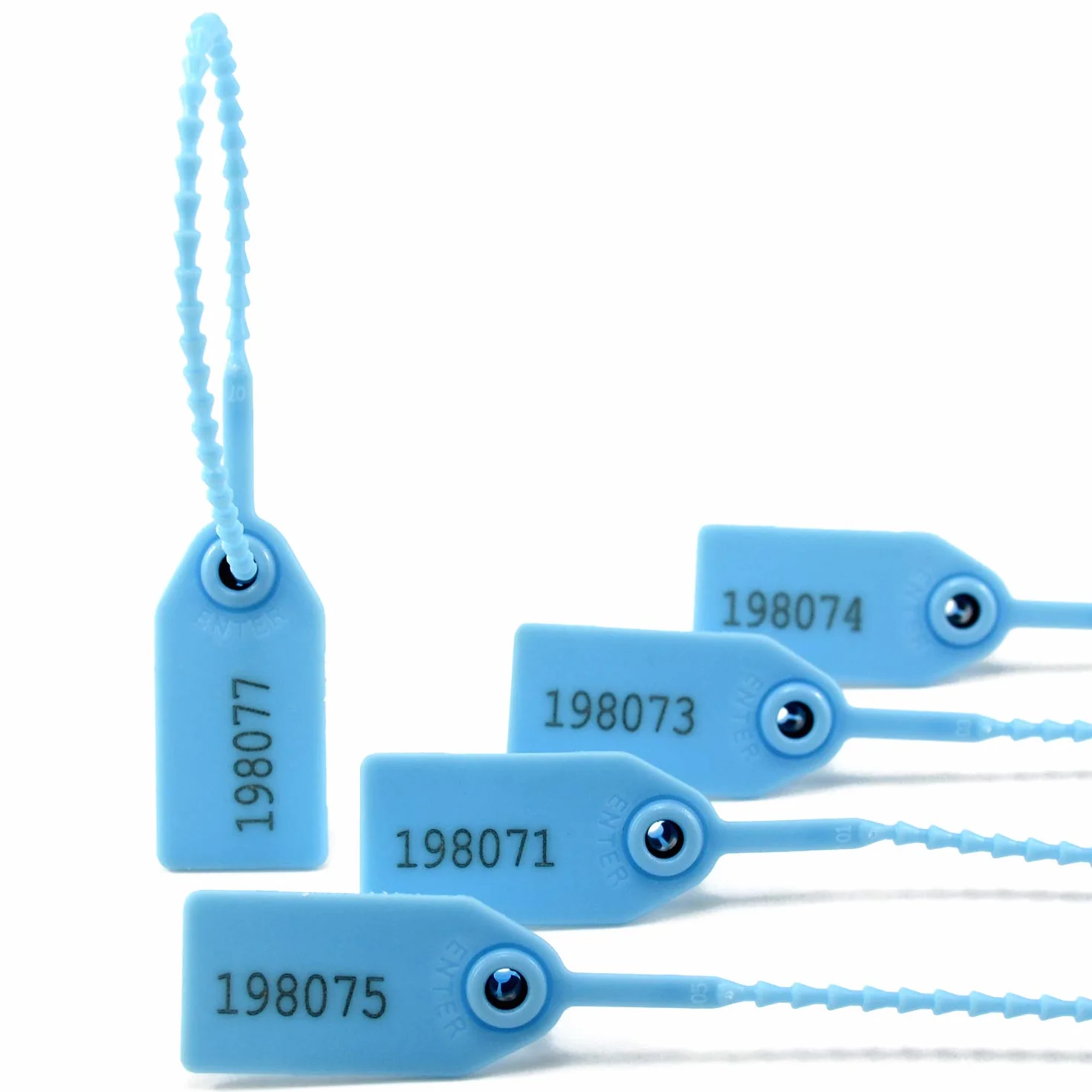 100 szt. Pull Tite Uszczelki manipulacyjne numerowane krawaty z zamkiem błyskawicznym plastikowe etykiety bezpieczeństwa samozamykające się etykiety zapobiegające uszkodzeniom uszczelek (jasnoniebieski)
