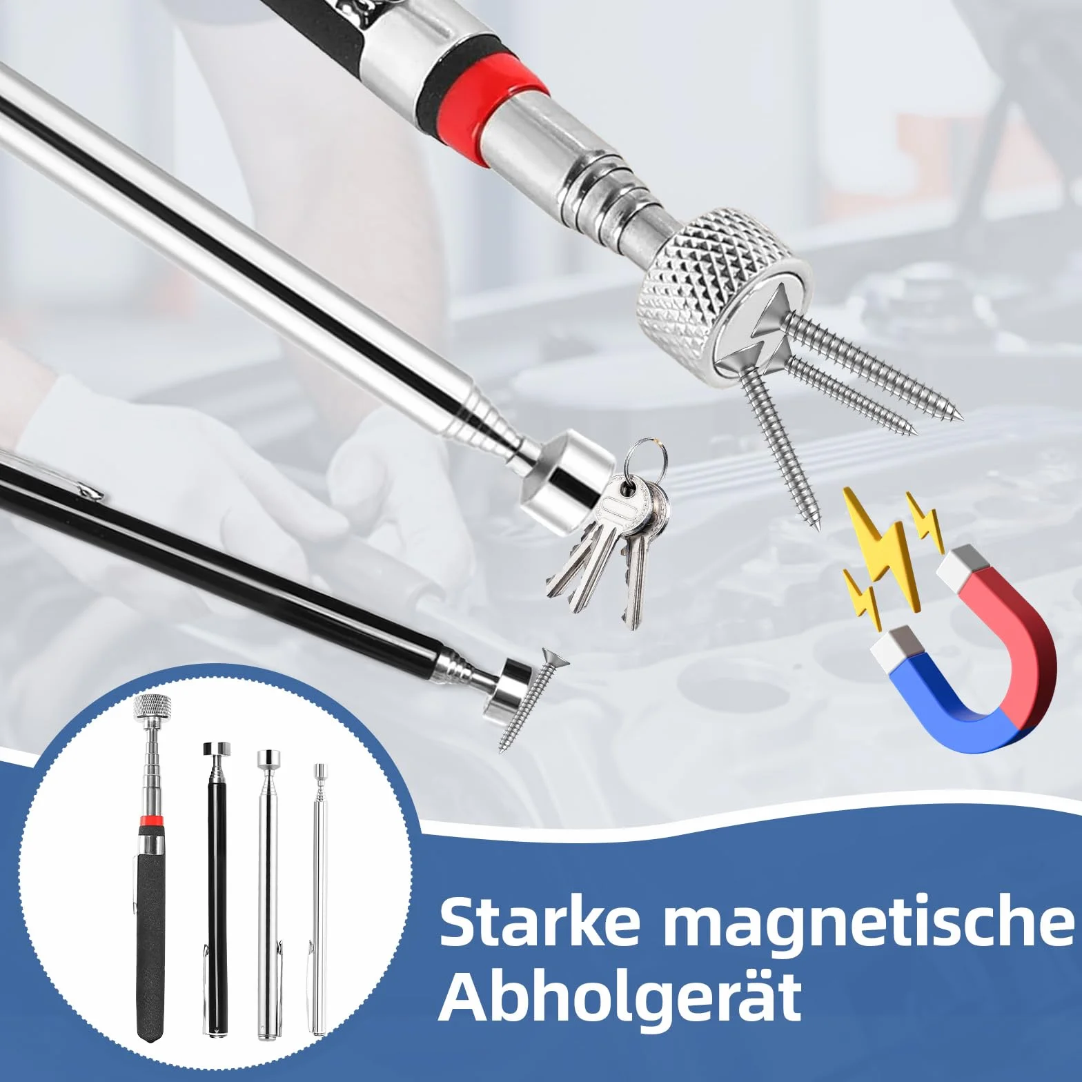 5 sztuk teleskopowych prętów magnetycznych, magnes teleskopowy, bardzo mocny 550 mm, elastyczny podnośnik magnetyczny, teleskopowe narzędzie do mocowania śrub, nakrętek, części samochodowych (1,5 lbb