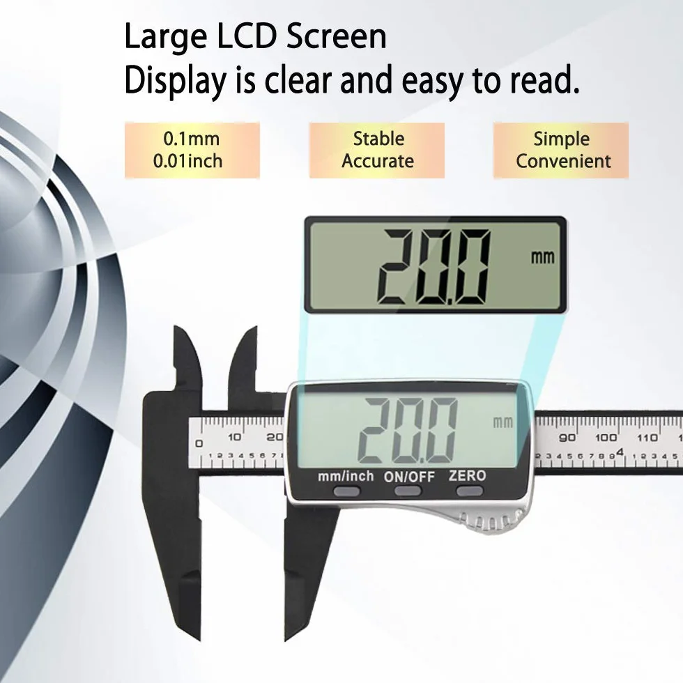 Suwmiarka cyfrowa 150 mm 6 cali tworzywo sztuczne włókno węglowe precyzyjna LCD pomiar zewnętrzny wewnętrzny głębokość