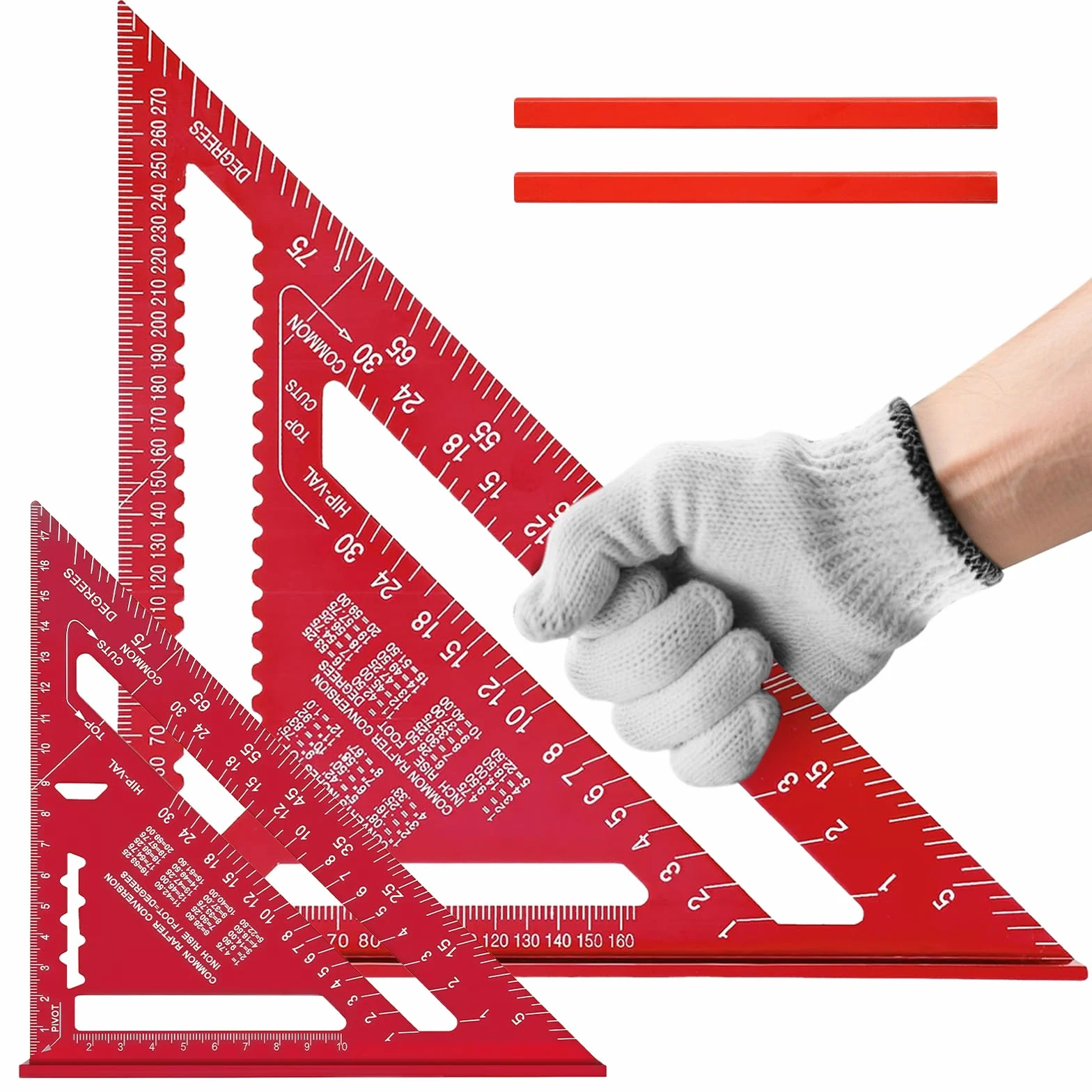 Flintronic Kątownik stolarski 180 mm, 300 mm, kątownik stolarski z aluminium, z uchwytem, wielofunkcyjny kąt dla dekarzy, carpenter inżyniera (kolor czerwony)