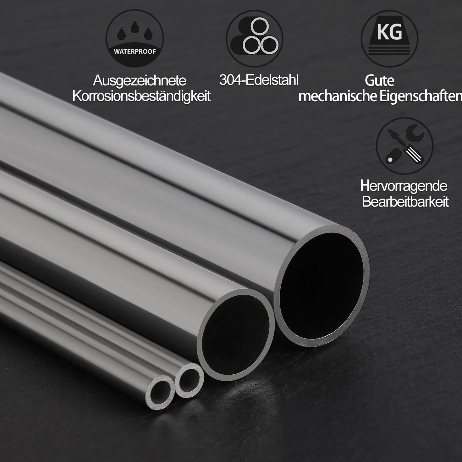 Rura ze stali nierdzewnej Ø 16 mm (1/2") KWOKWEI 3 sztuki, szlifowana, okrągła rura ze stali nierdzewnej V2A, długość 300 mm, nierdzewna stal nierdzewna, balustrada, rura okrągła do przemysłowego
