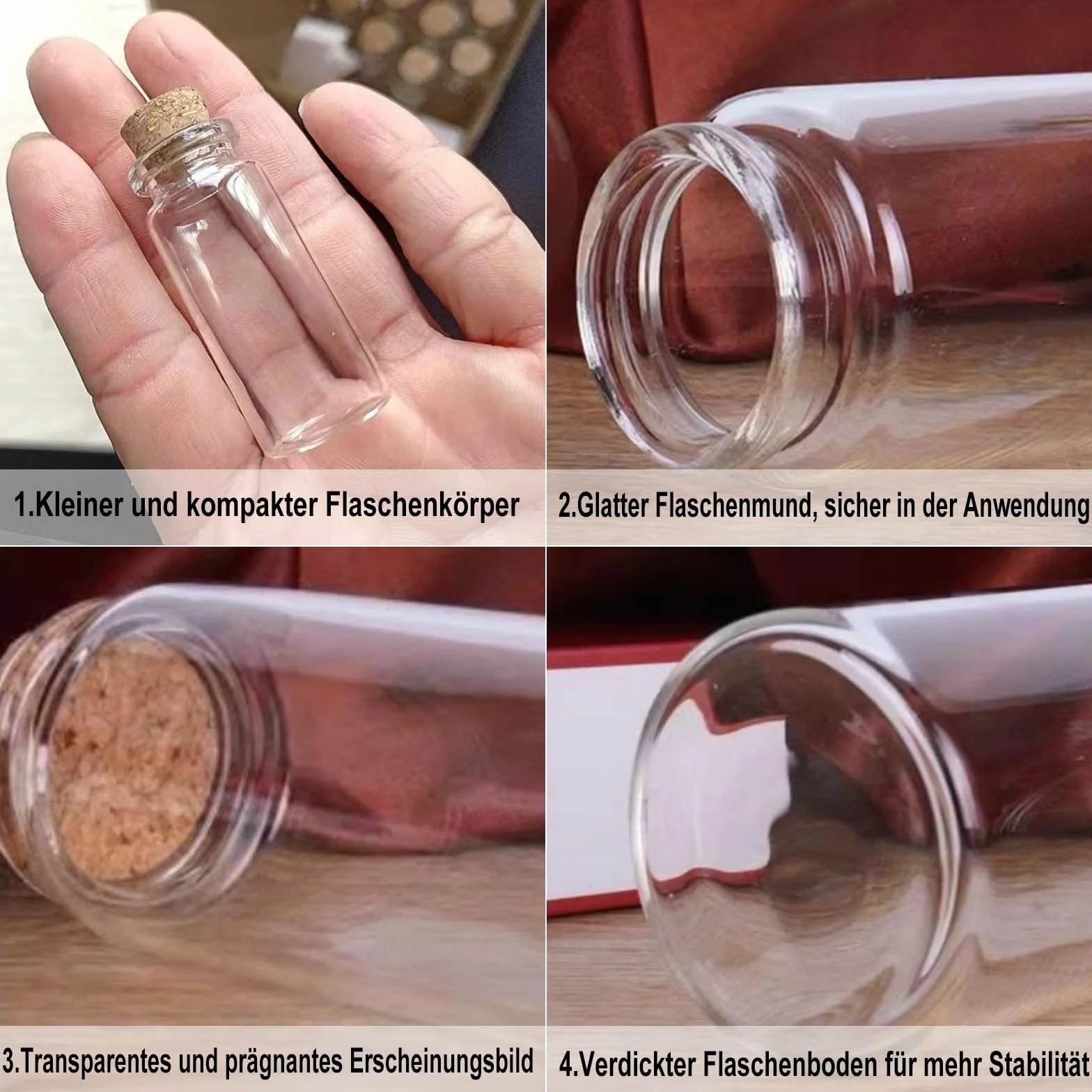 30 szt. 10 ml mini szklane buteleczki z korkiem na wesele