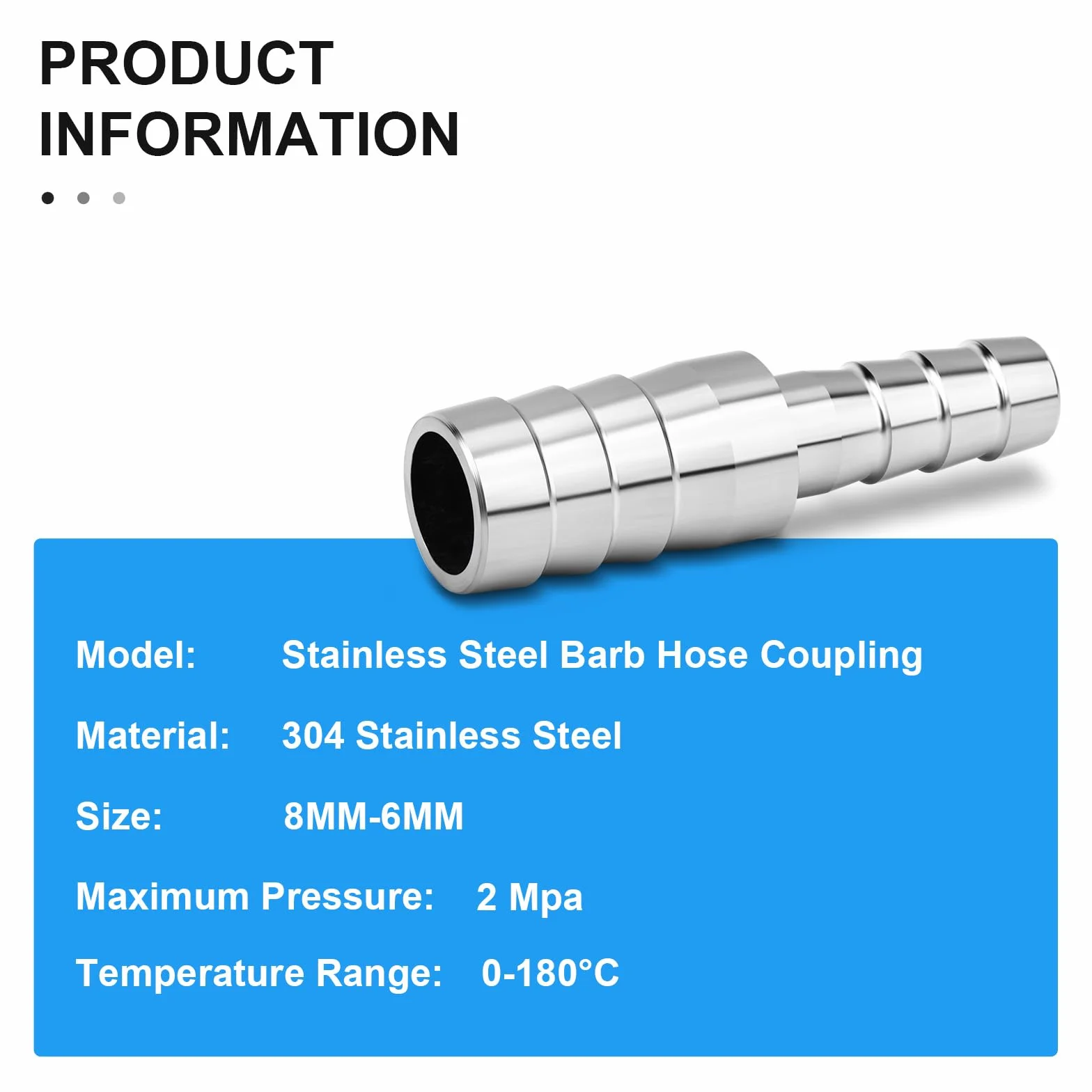 5 sztuk adapter ze stali nierdzewnej 304 8 mm do 6 mm do węża redukcyjnego, złączka łącząca wąż redukcyjny, złącze intercooler płynu chłodzącego, do wody, powietrza