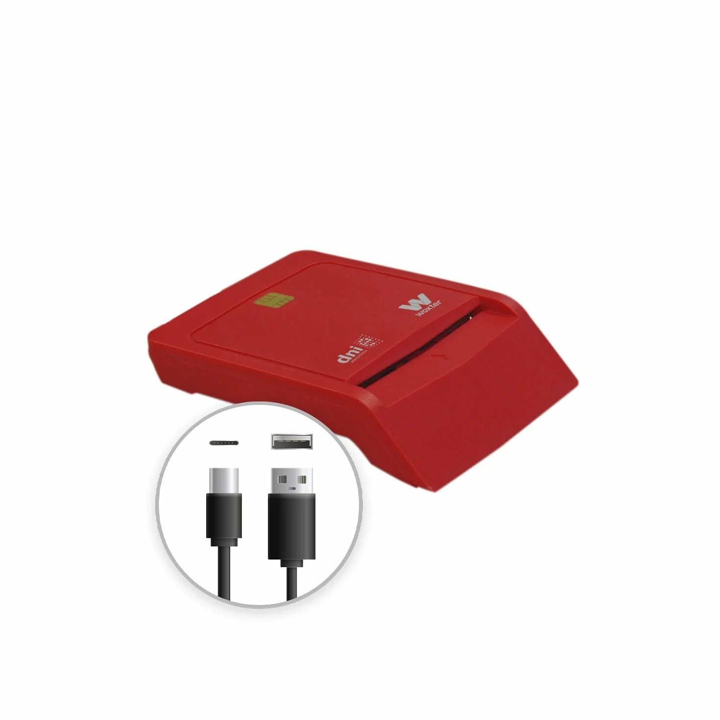 Woxter Elektroniczny czytnik DNI typ C Smart DNI 3.0 4.0 kompatybilny PC Mac adapter USB A czerwony