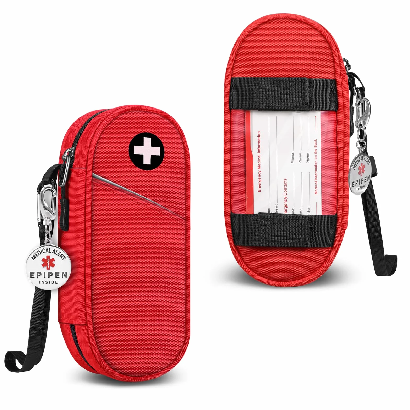 SITHON EpiPen medyczna torba do noszenia z etykietą wiszącą Epipen Inside, przenośna torba ratunkowa, izolowana torba na leki, organizer na 2 EpiPens, torba na Medicine Essentials, czerwony, S