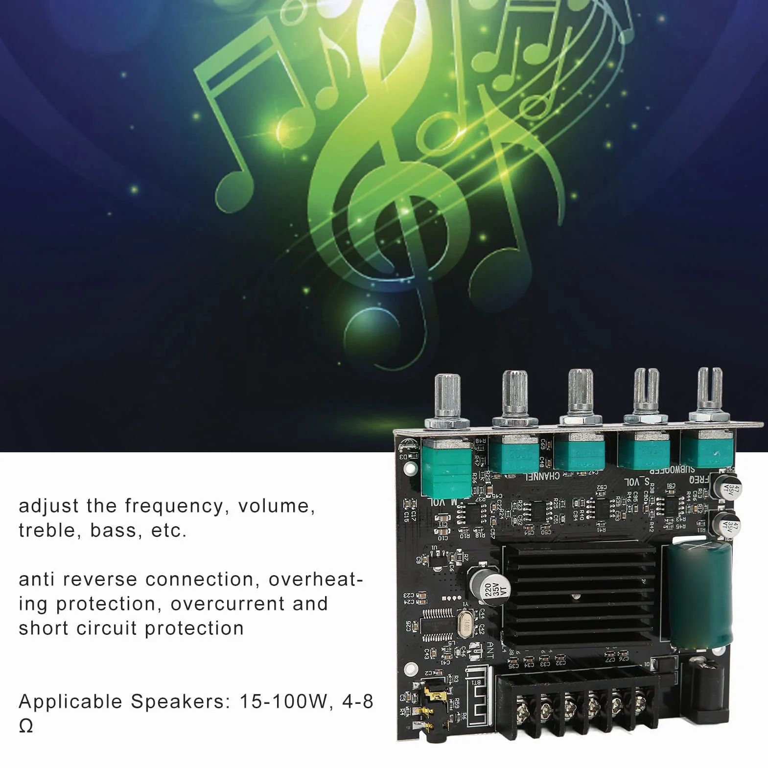 Cuifati Board Wzmacniacza BT 5.0 Stereo Power Wzmacniacz 2.1 Kanał Wysoka Moc 50 W+100W Wyjście z Podważeniami Podtrzymania Podtrzymania dla GłośnikóW 15-100 W 4-8Ω