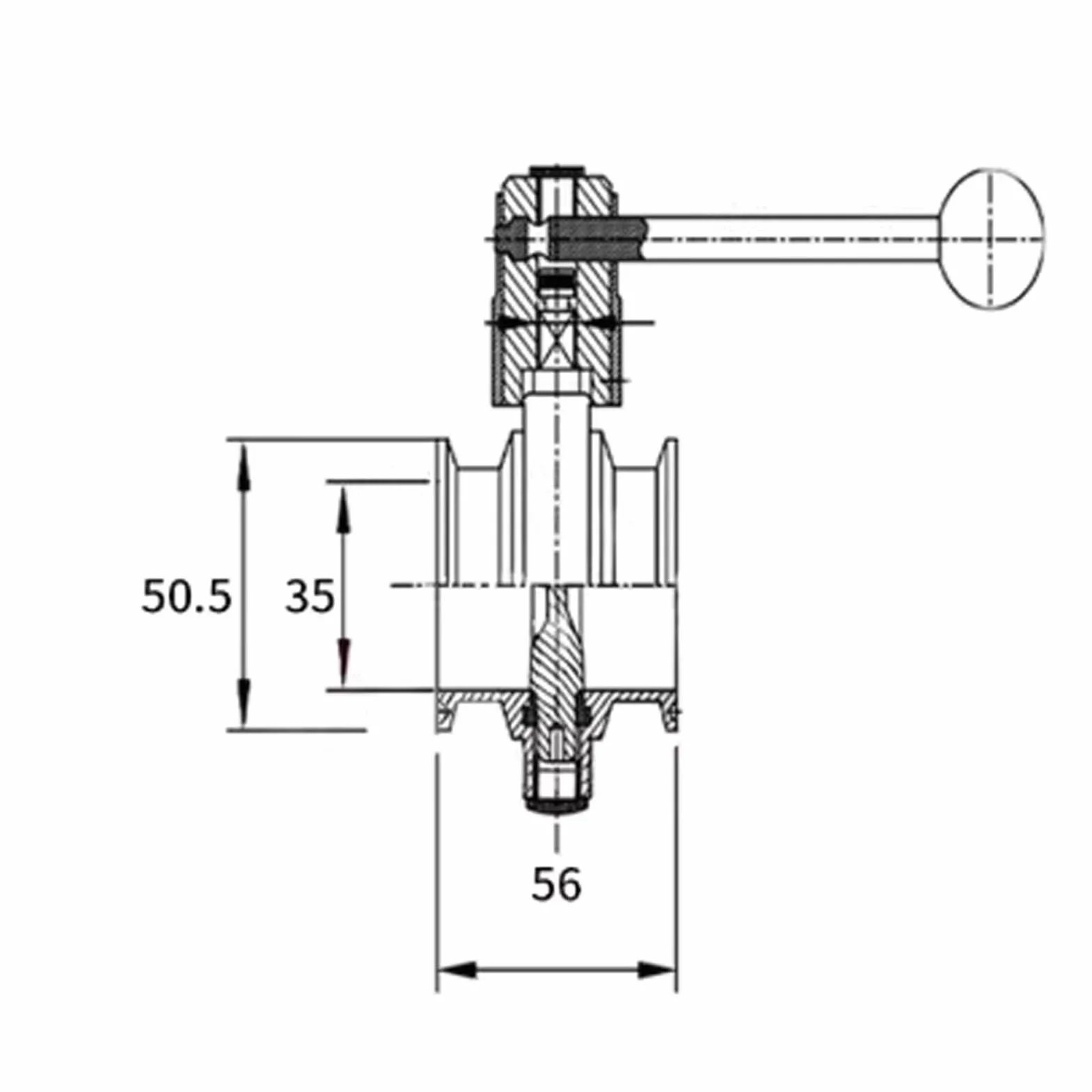 Zawór Motylkowy, Tri Clamp Sanitarny Zawór Motylkowy z uszczelką silikonową Stal Nierdzewna 304 Tri Clamp Clover, Zawory Motylkowe (Średnica zewnętrzna rury 38 mm / 1,5 cala)