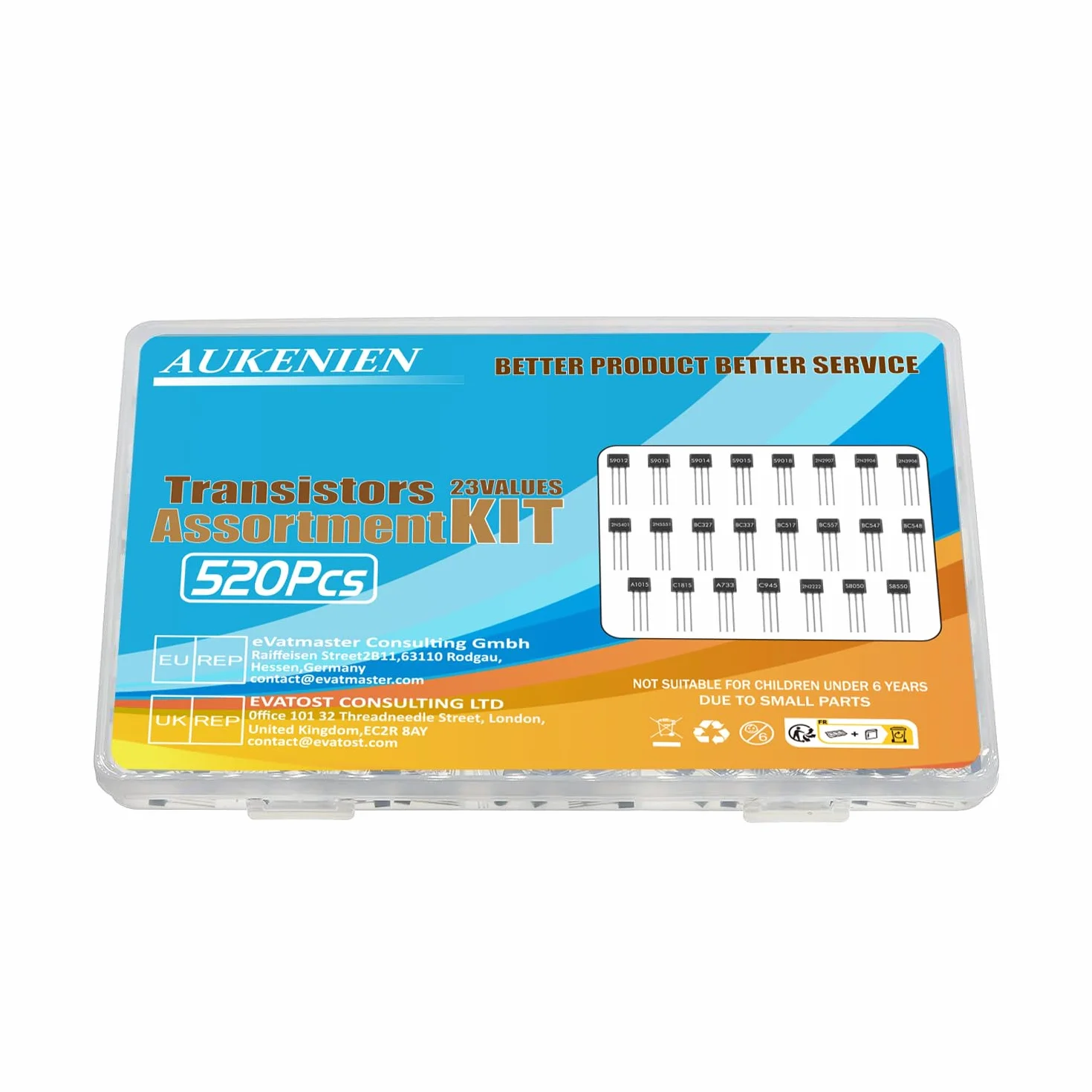 AUKENIEN 23Wartość Sortiment tranzystorów PNP NPN A1015 A733 C945 C1815 BC557 2N2907 2N3904 2N3906 2N5401 2N5551 S9012 S9013 S9014 S9015 S9018 BC327 BC337 BC517 BC547 BC548 2N2222 S8050 S8550