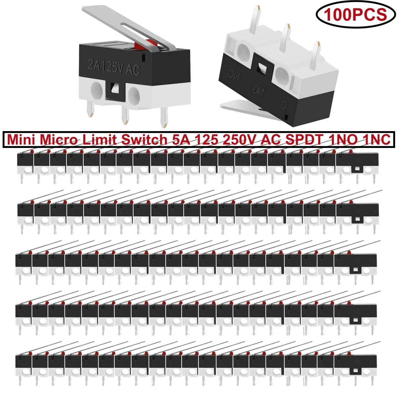 100 sztuk mini mikroprzełączników, AC 1 A 125 V 3-pinowa dźwignia zawiasowa SPDT, mechaniczny wyłącznik krańcowy, chwilowy wyłącznik krańcowy micro do Arduino