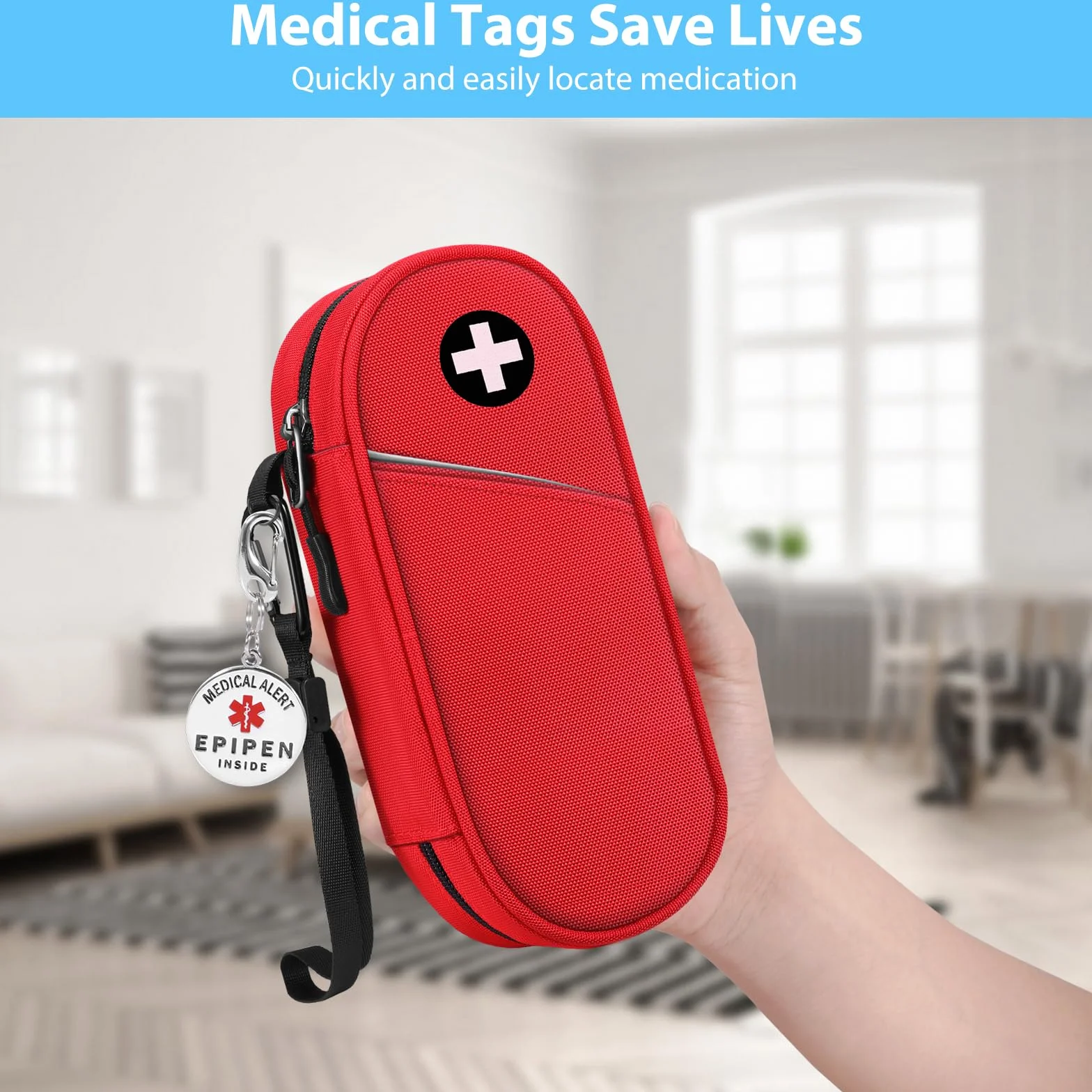 SITHON EpiPen medyczna torba do noszenia z etykietą wiszącą Epipen Inside, przenośna torba ratunkowa, izolowana torba na leki, organizer na 2 EpiPens, torba na Medicine Essentials, czerwony, S