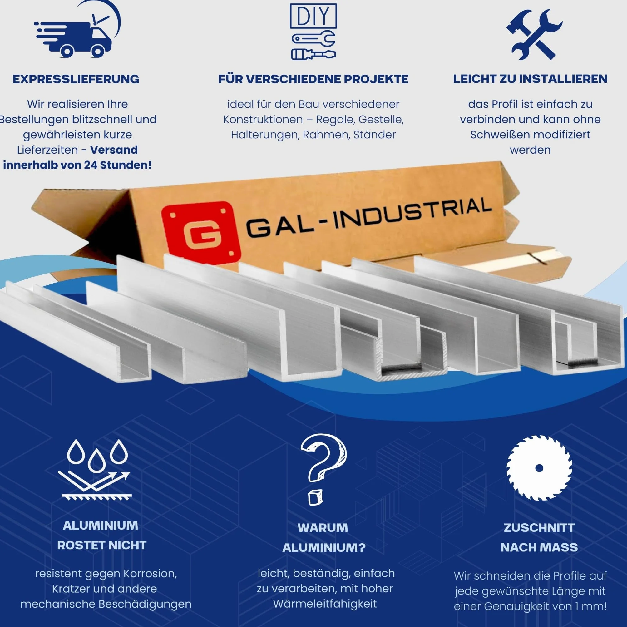 GAL-INDUSTRIAL Ceownik Aluminiowy 50x50x50x4 mm | Długość 50 cm | Profil Aluminiowy do Konstrukcji, Mebli i DIY | Aluminium EN AW-6060 | Powierzchnia Surowa | Cięcie na Wymiar