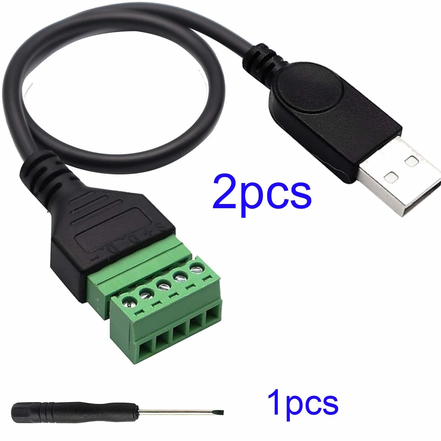 RUNCCI-YUN 2 sztuki USB 2.0 A wtyczka zaciskowa do 5-biegunowego kabla blokowego zaciskowego USB 2.0 A, blok zacisków śrubowych