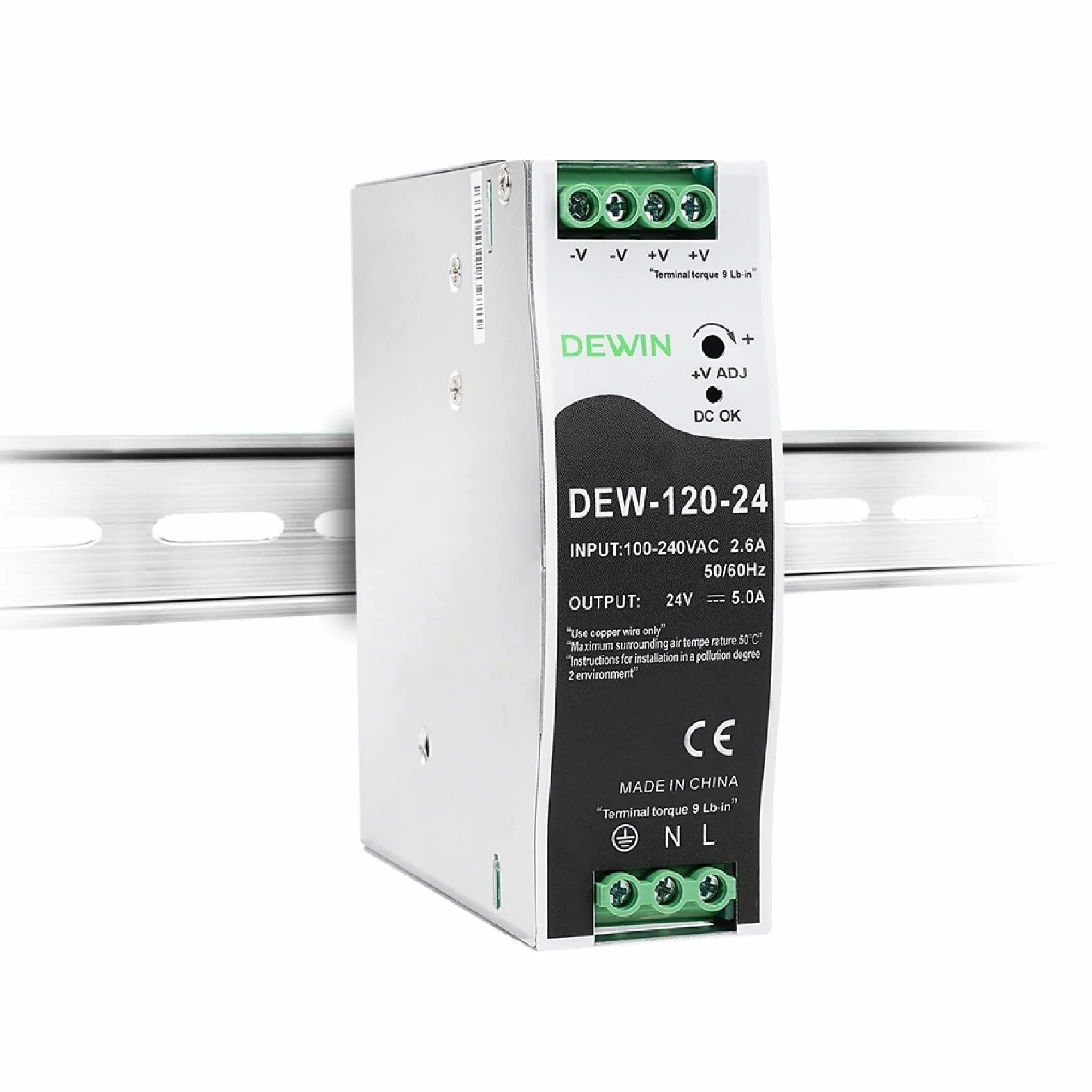 DEWIN szyna DIN zasilacz 24V 120W 5A przemysłowy DEW-120-24