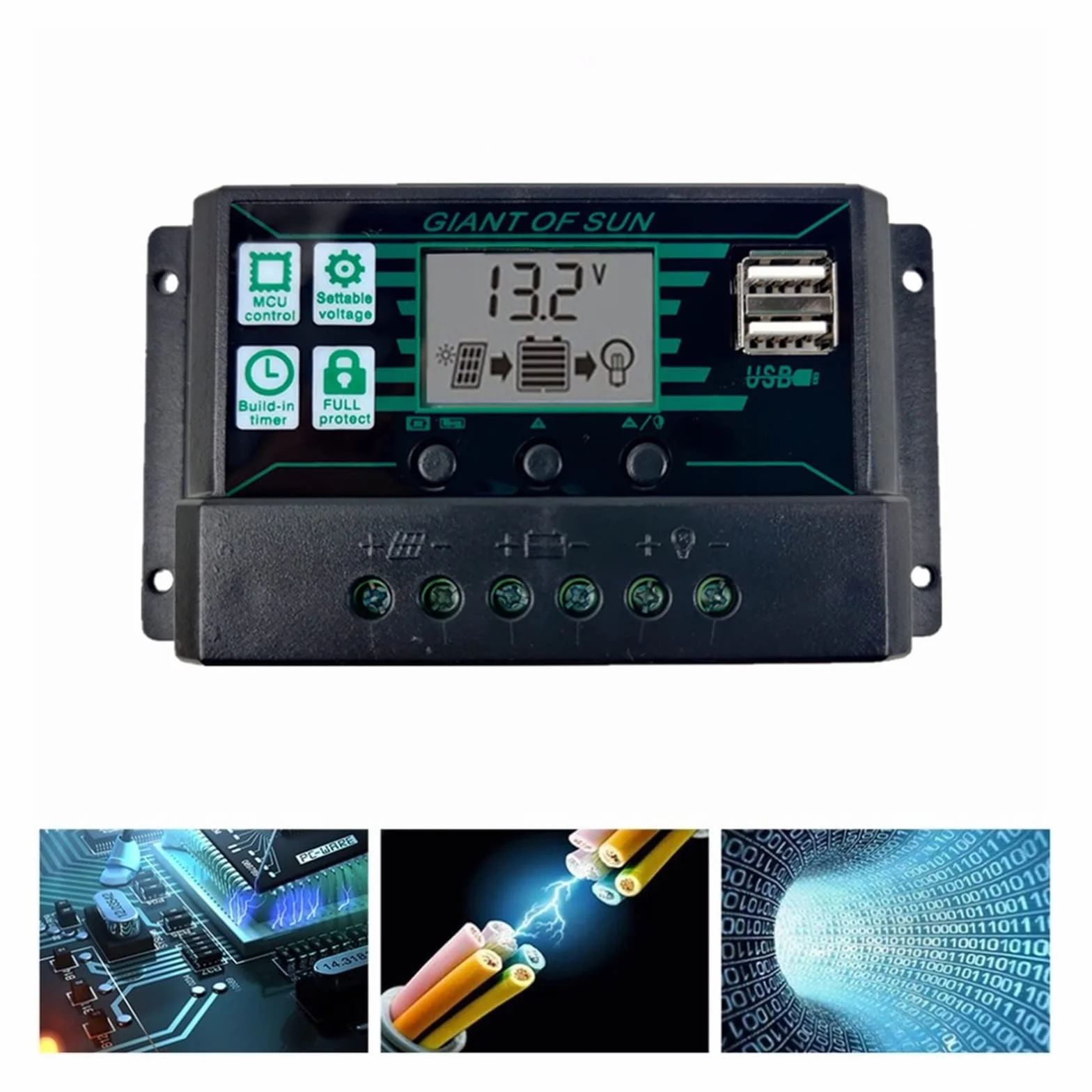 Kontroler ładowania słonecznego, MPPT Solar Charge Controller PWM 10A-100A Solar Power Intelligent Regulator 12V 24V Auto Dual USB LCD Display Load Discharger(3)