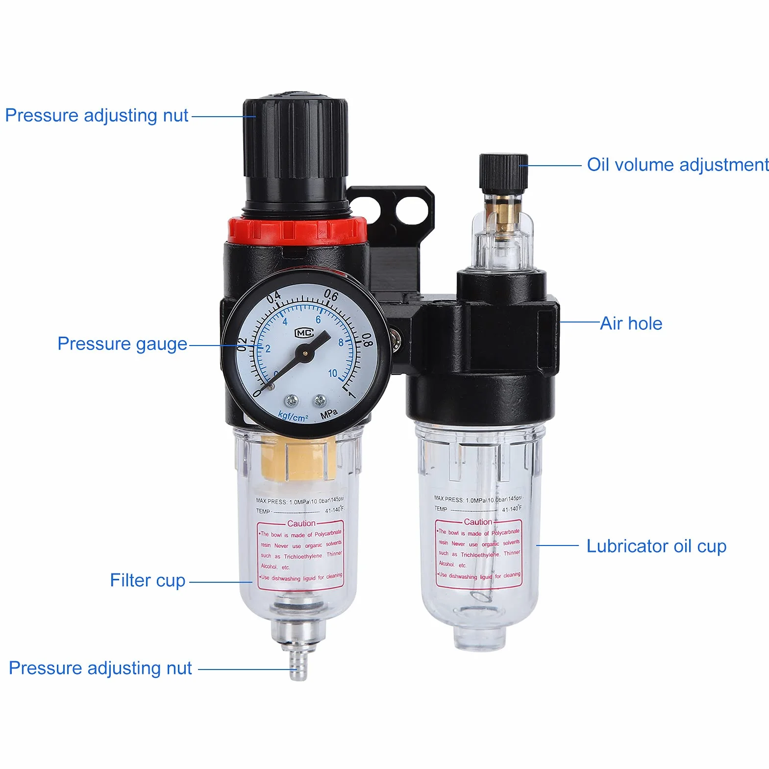 1-calowy NPT Filtr Regulator ciśnienia filtra powietrza Wodna pułapka pułapka pułapka, filtr sprężarki narzędzi powietrza z miernikiem, AC5010-10M
