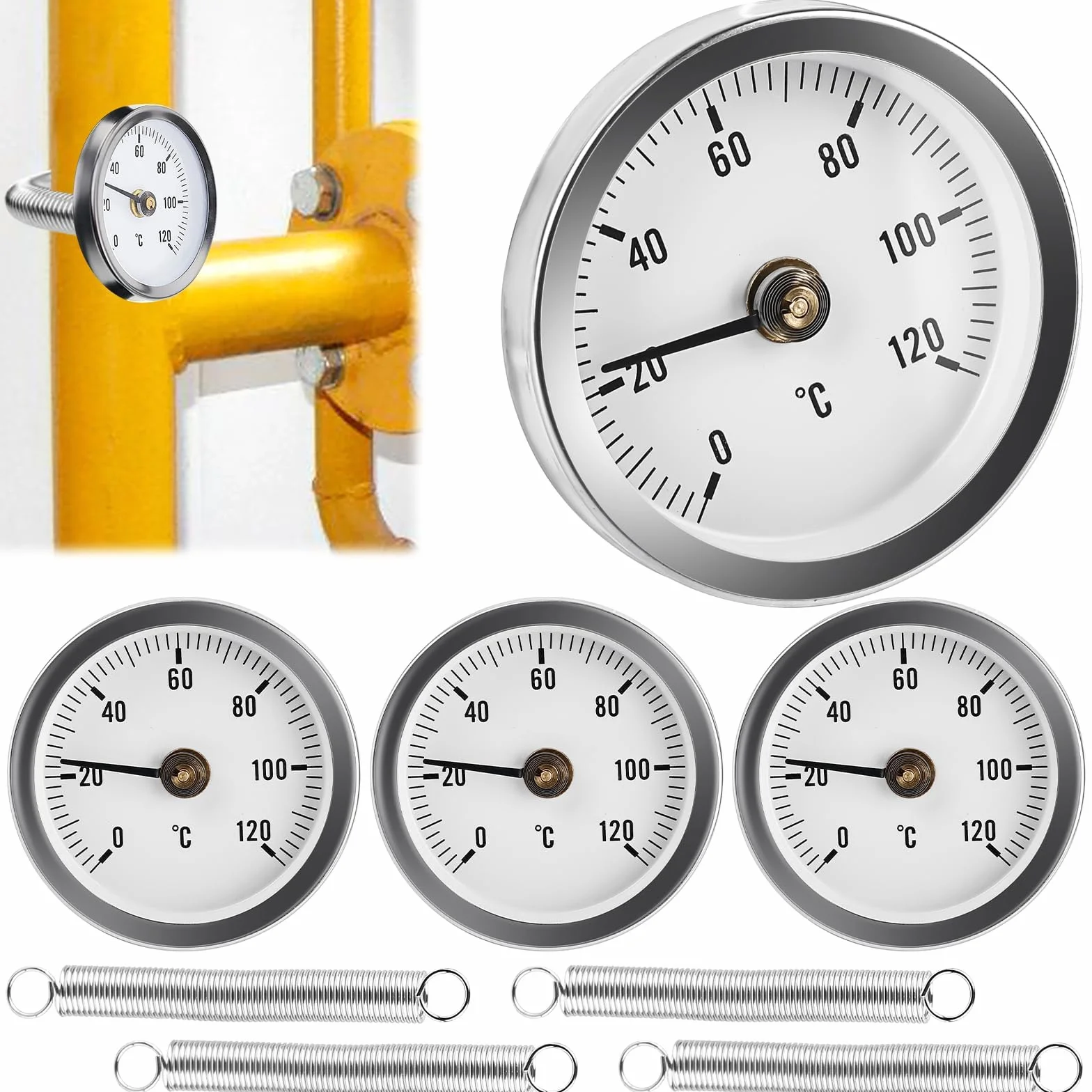 GOMETY Termometr do rur grzewczych 0-120°C 63 mm wskaźnik temperatury