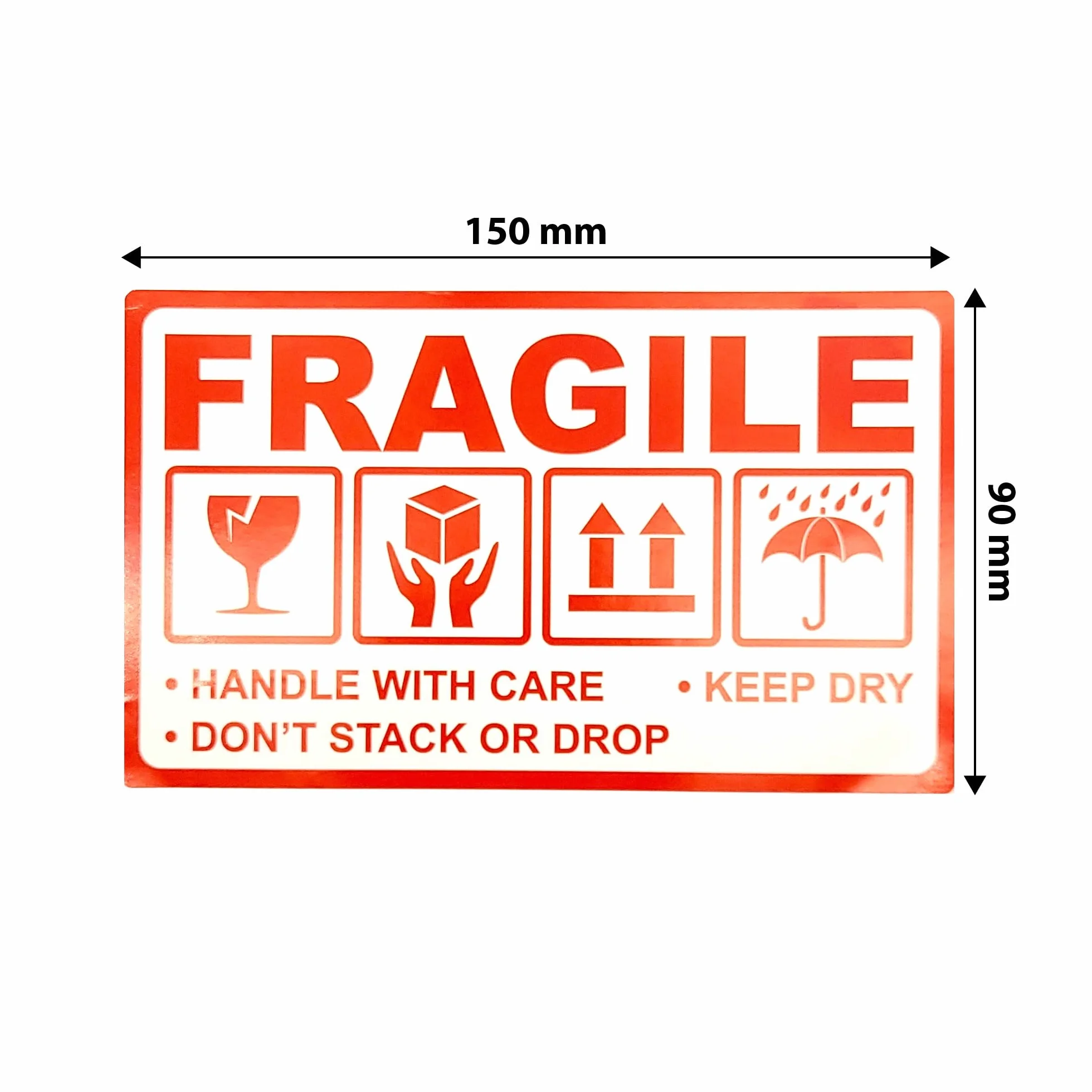 MD Labels Etykiety ostrzegawcze na rolce 90 x 150 mm Fragile- handle with care – keep dry – don't stack or drop- this way up - samoprzylepne etykiety wysyłkowe (300)