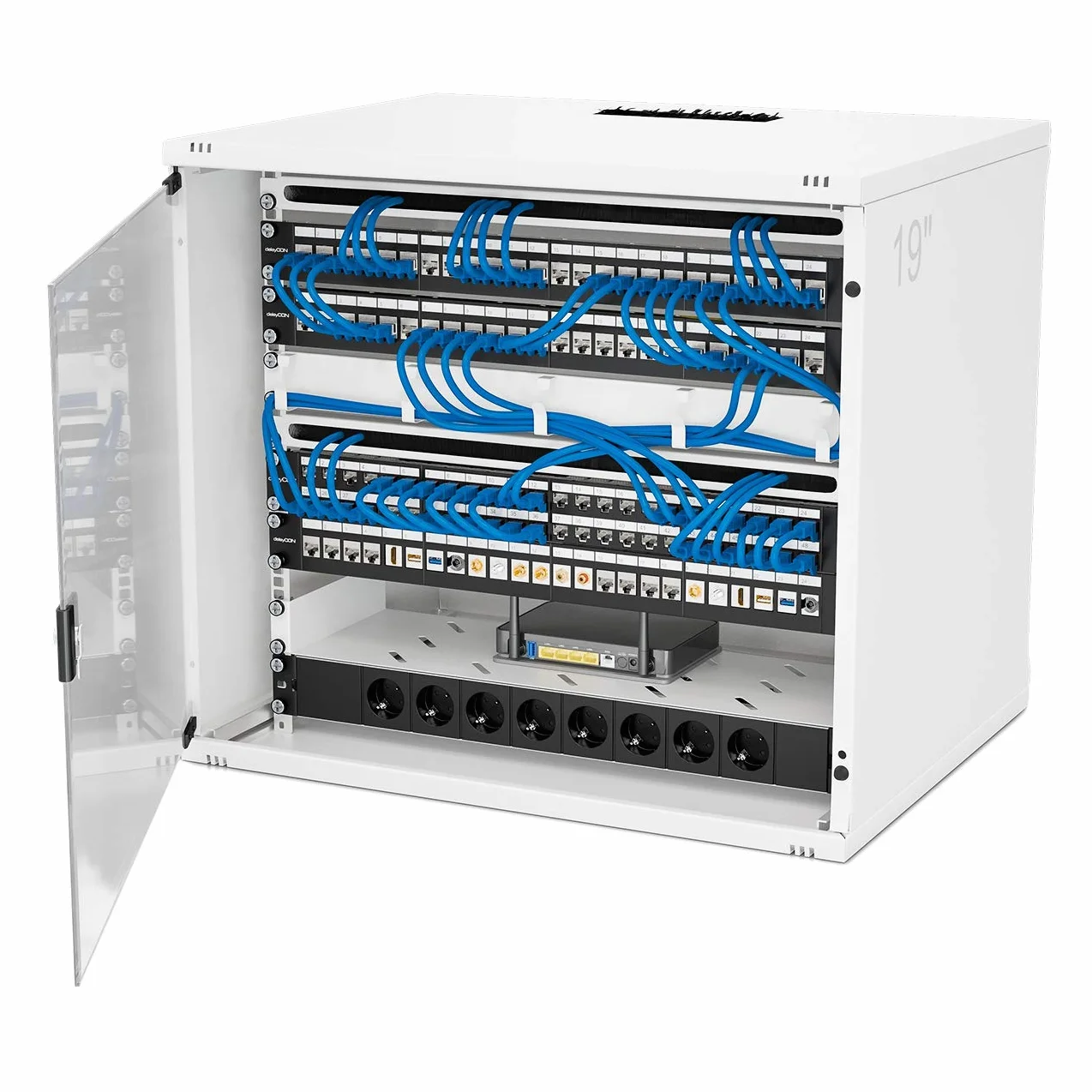 deleyCON 24 Port Patchpanel Pole Modularne do Modułów Keystone 1 HE 19" Zoll Montaż w Szafie Kompatybilne CAT5 CAT6 CAT7 CAT8 LAN Sieć Kabel Instalacyjny Czarny