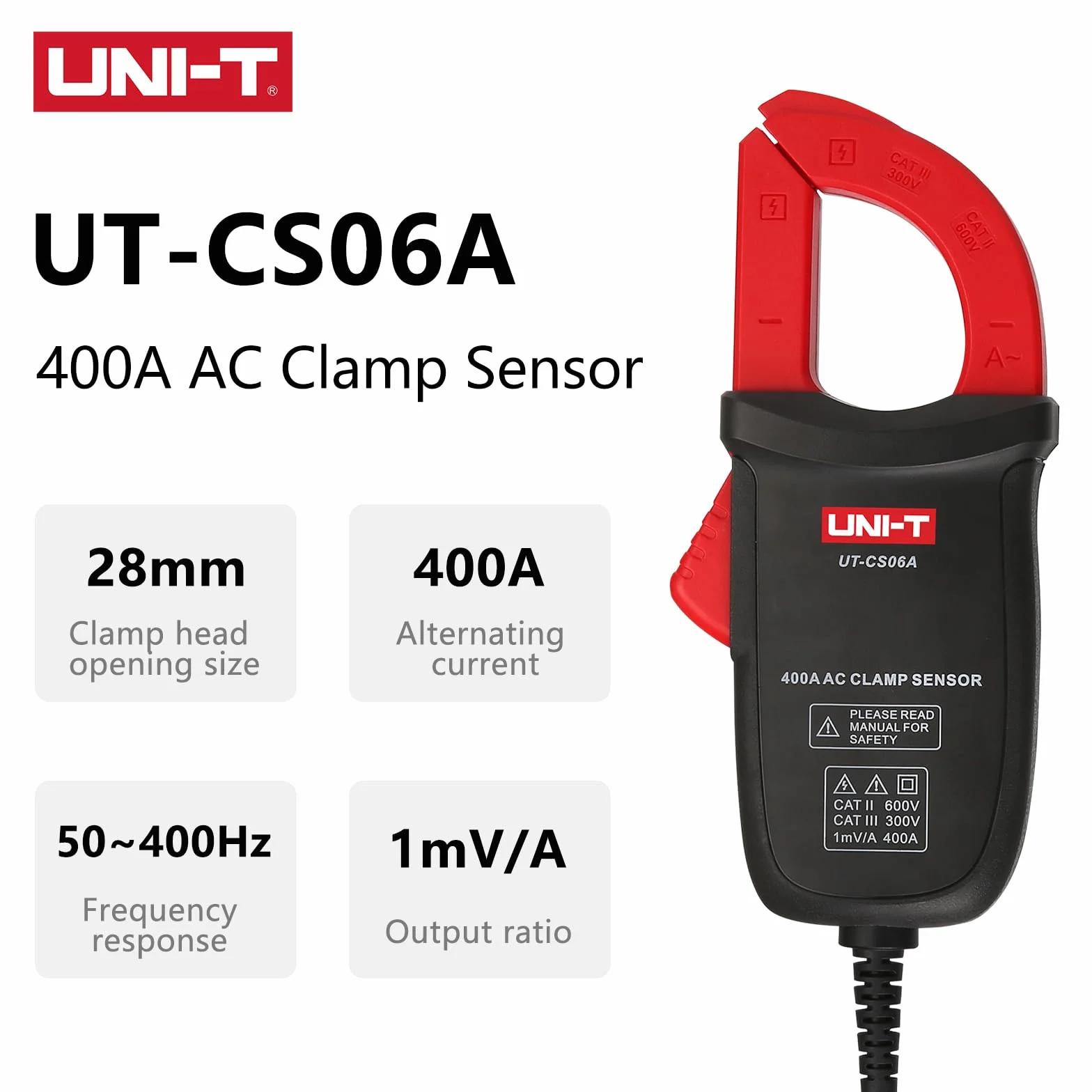 UNI-T UT-CS06A 400A AC czujnik zaciskowy prądu, UT196/UT139C/UT117C multimetr opcja zacisk prądu