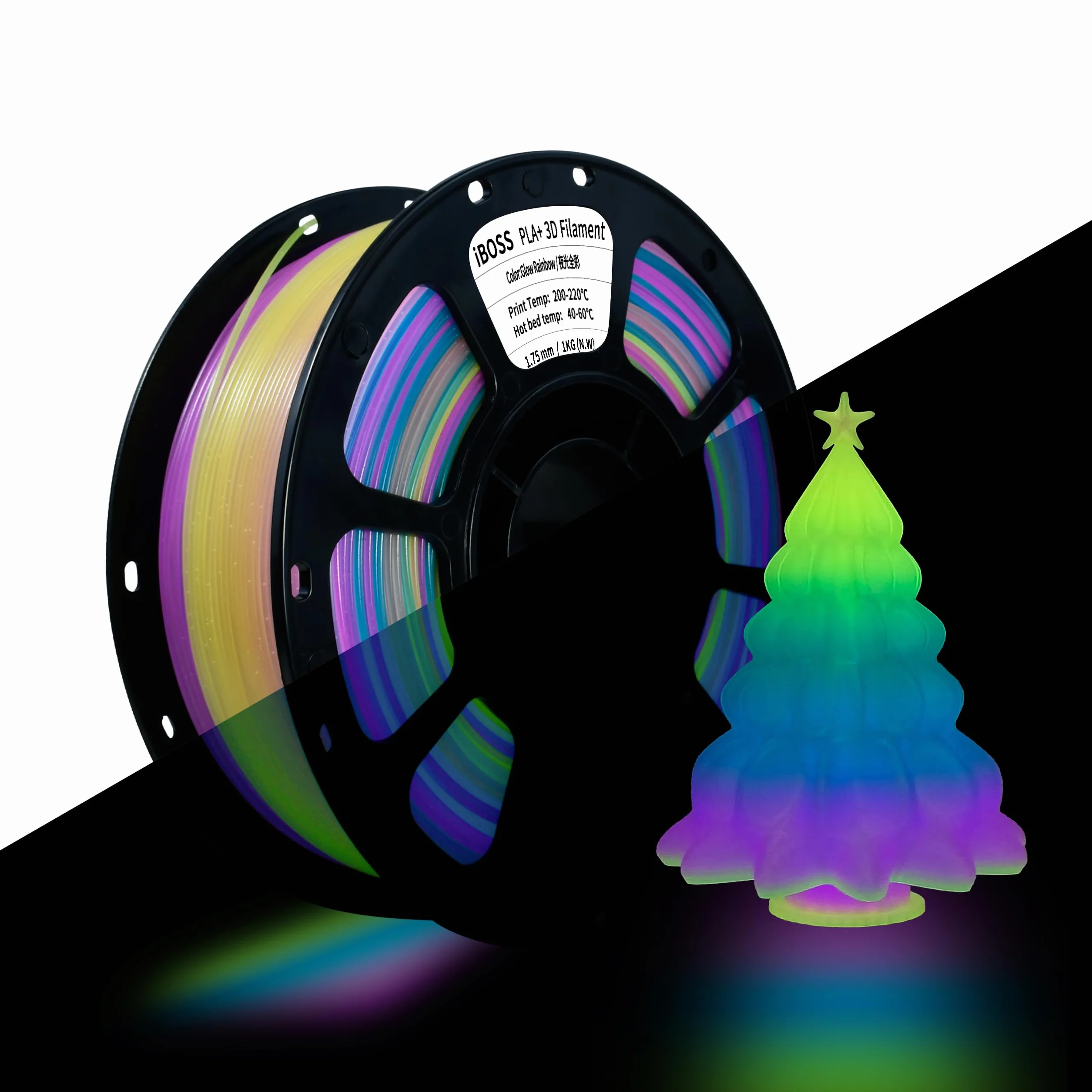iBOSS Filament PLA+, 1,75 mm, filament do drukarki 3D 3D w kolorze tęczy, 1 kg (2,2 funta), filament do druku 3D PLA+, zmieniający kolor, olśniewająca tęcza