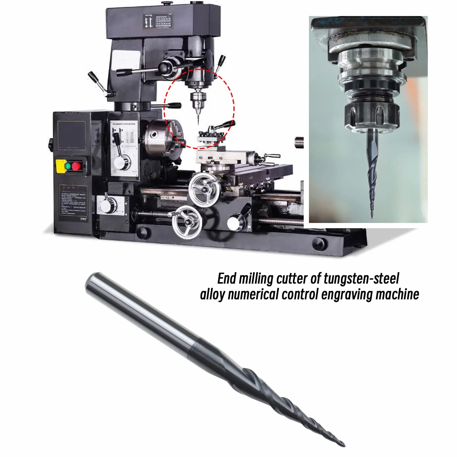 Zwężany frez z końcówką kulową z końcówką kulową 0,25 mm, solidny węglik wolframu, 2 rowki, powlekane TiAIN, narzędzie do grawerowania CNC, trzpień 1/8 cala do centrów obróbki CNC