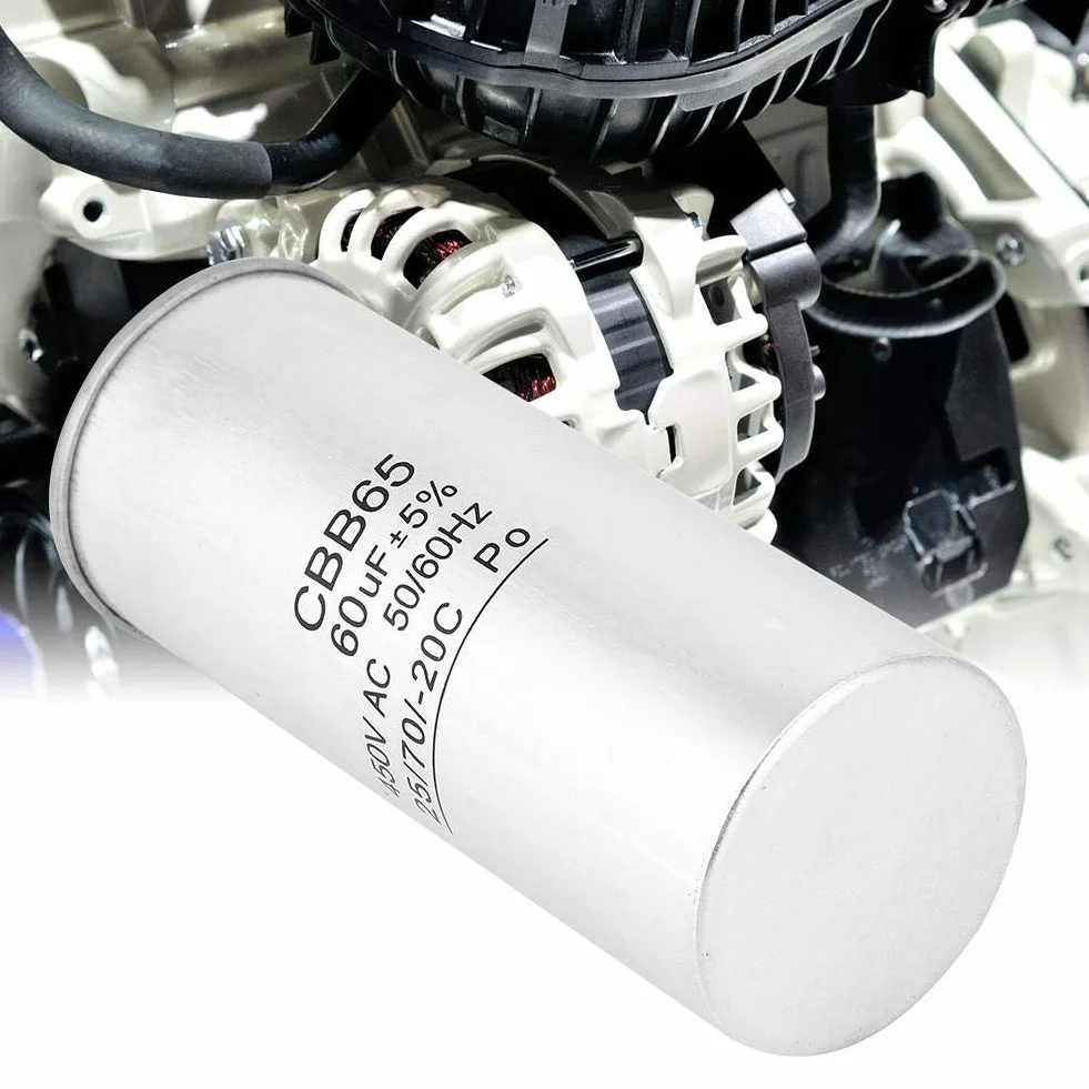 Ogólny skraplacz klimatyzatora CBB65 60UF 450V, klimatyzator z folii aluminiowej Sprężarka rozruchowa silnika skraplacza do sprężarki klimatyzatora