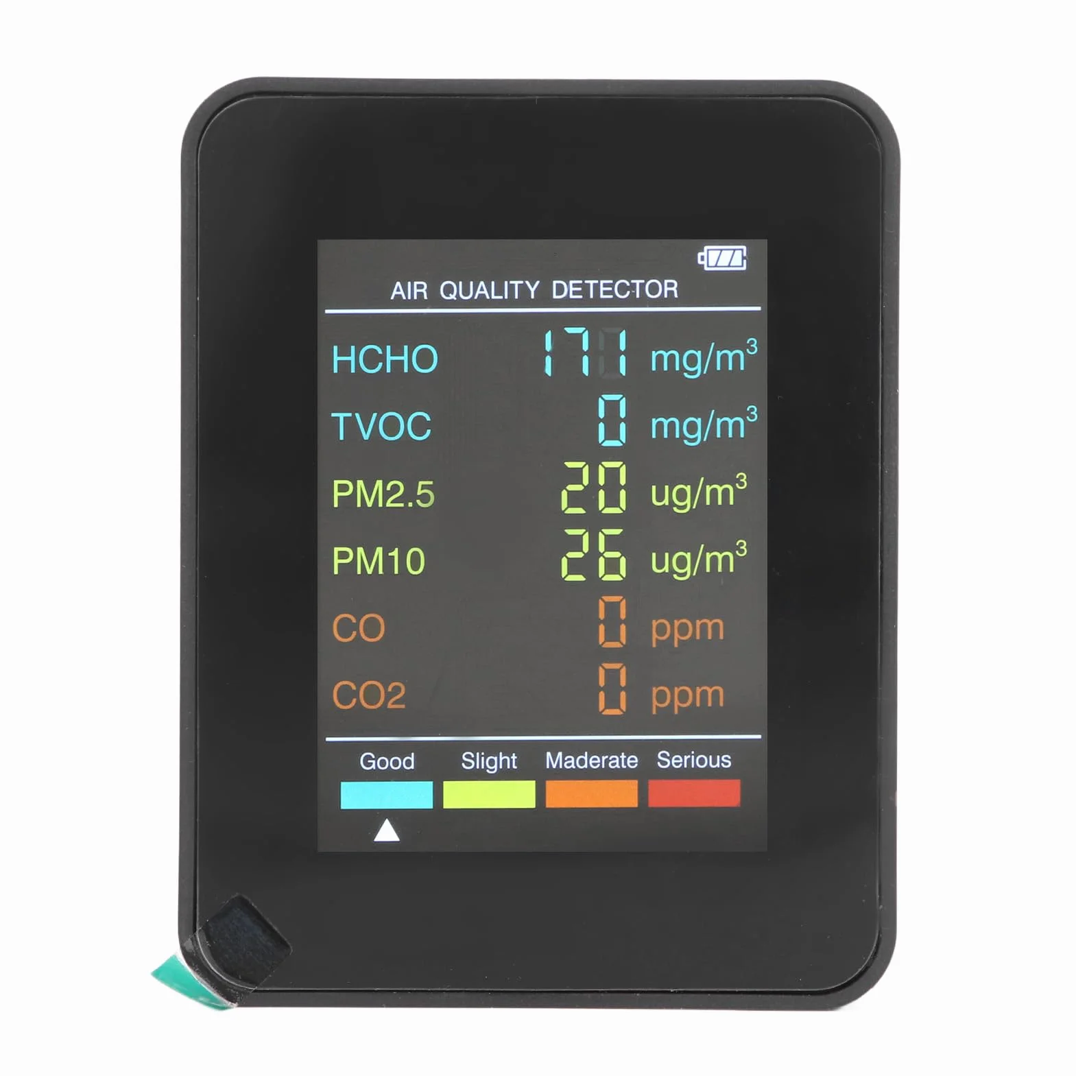 Monitor Jakości Powietrza, CO2 TVOC HCHO PM2.5 PM10 Tester Jakości Powietrza w Pomieszczeniach dla Domu, z Podświetlanym Wyświetlaczem LCD, ładowany Przez USB (BLACK)